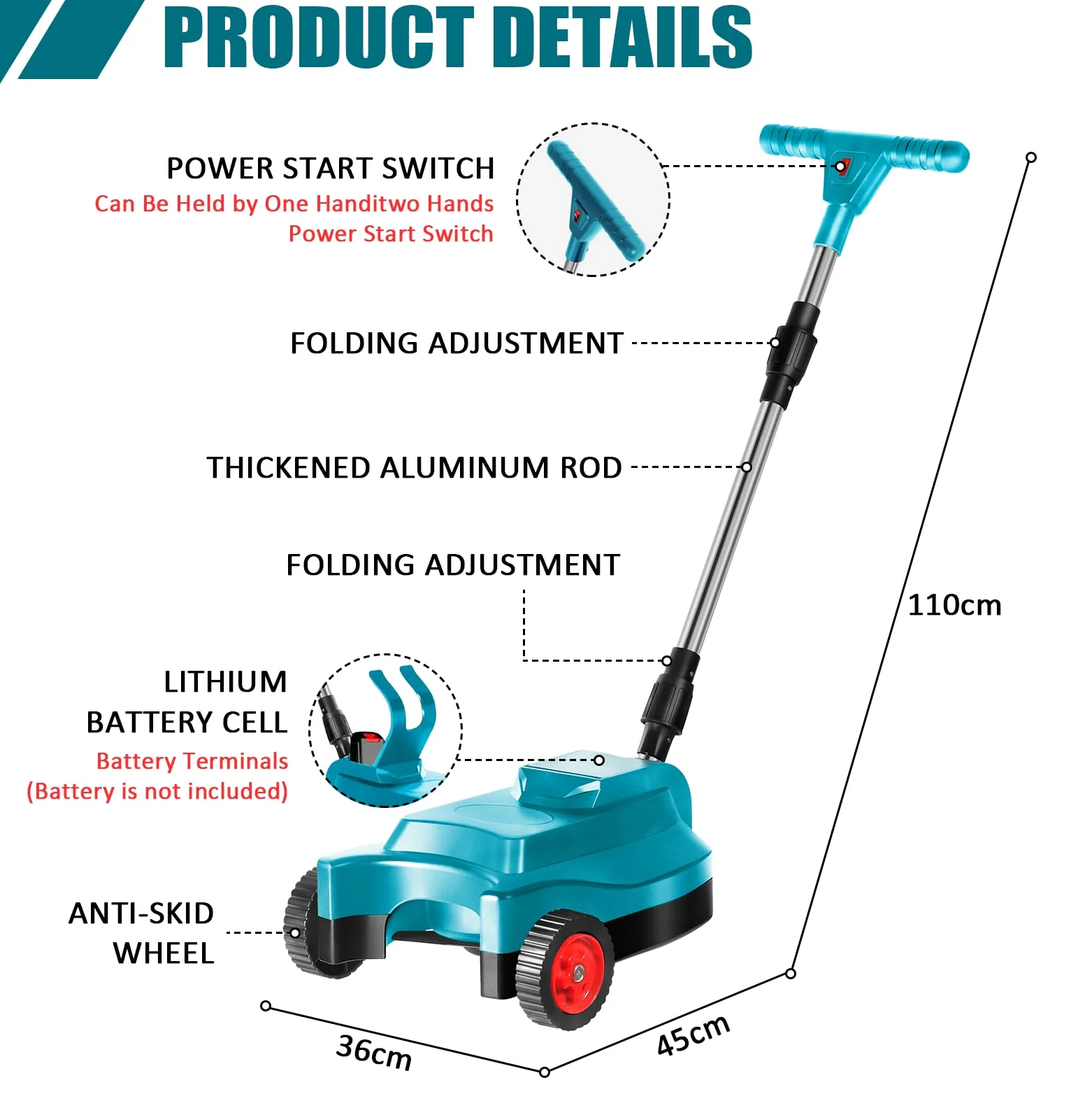 Tondeuse à Gazon sans Fil, Tondeuse à Gazon sans Fil, Largeur de Coupe 23cm | Réglage de la hauteur de coupe sur 3 niveaux de 20 à 50 mm, tondeuse à gazon sans fil avec poignée pliable