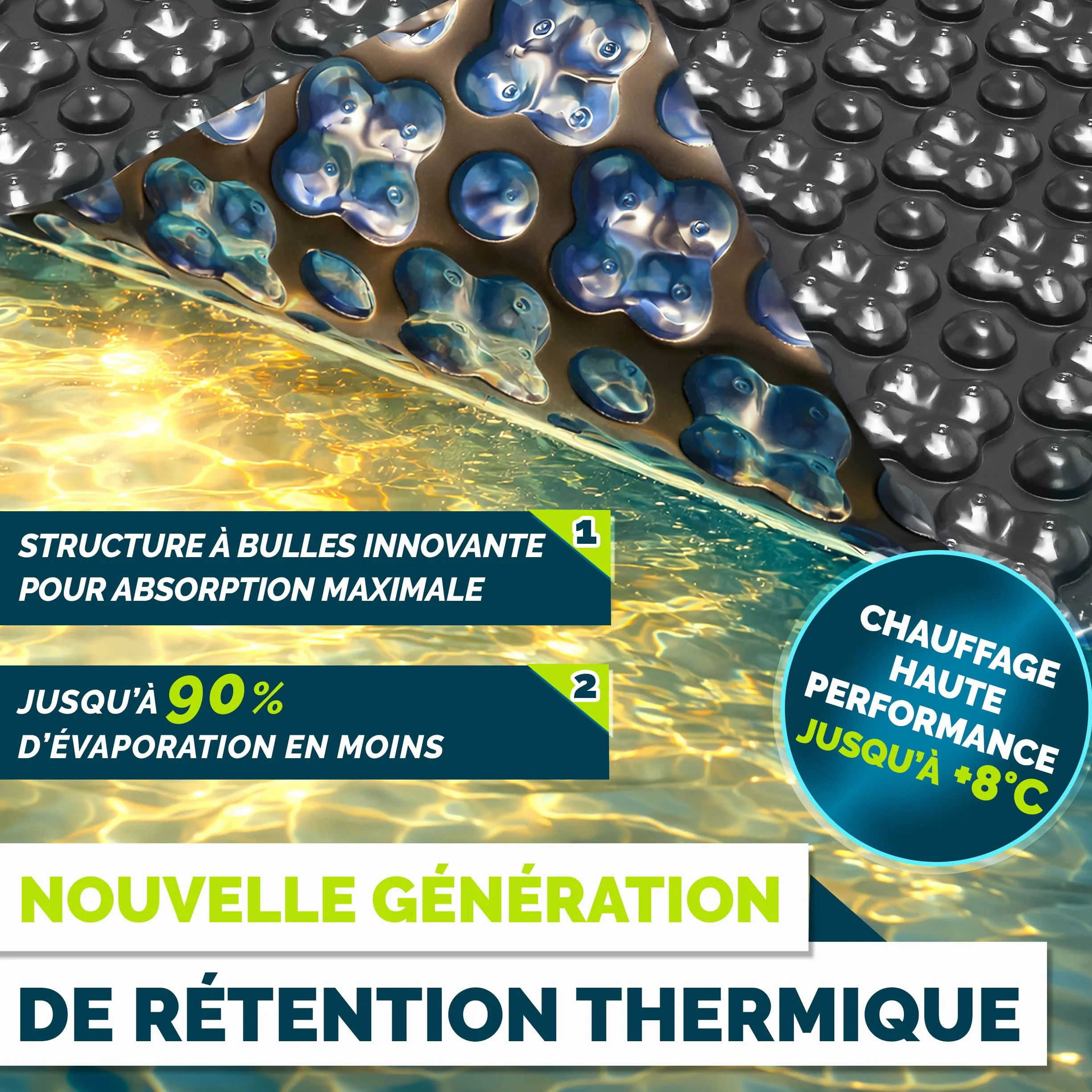 Tillvex Elite Bâche Solaire à Bulles 400 µm Rectangulaire 732 x 366 cm Film Thermique ProHeat QB4