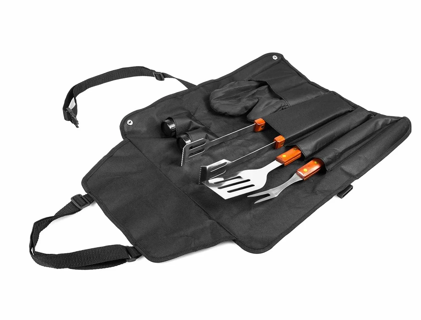 Set Barbecue Professionnel 7 Ustensiles Acier Inoxydable Kit Accessoires Grille Gant Matelassé Noir