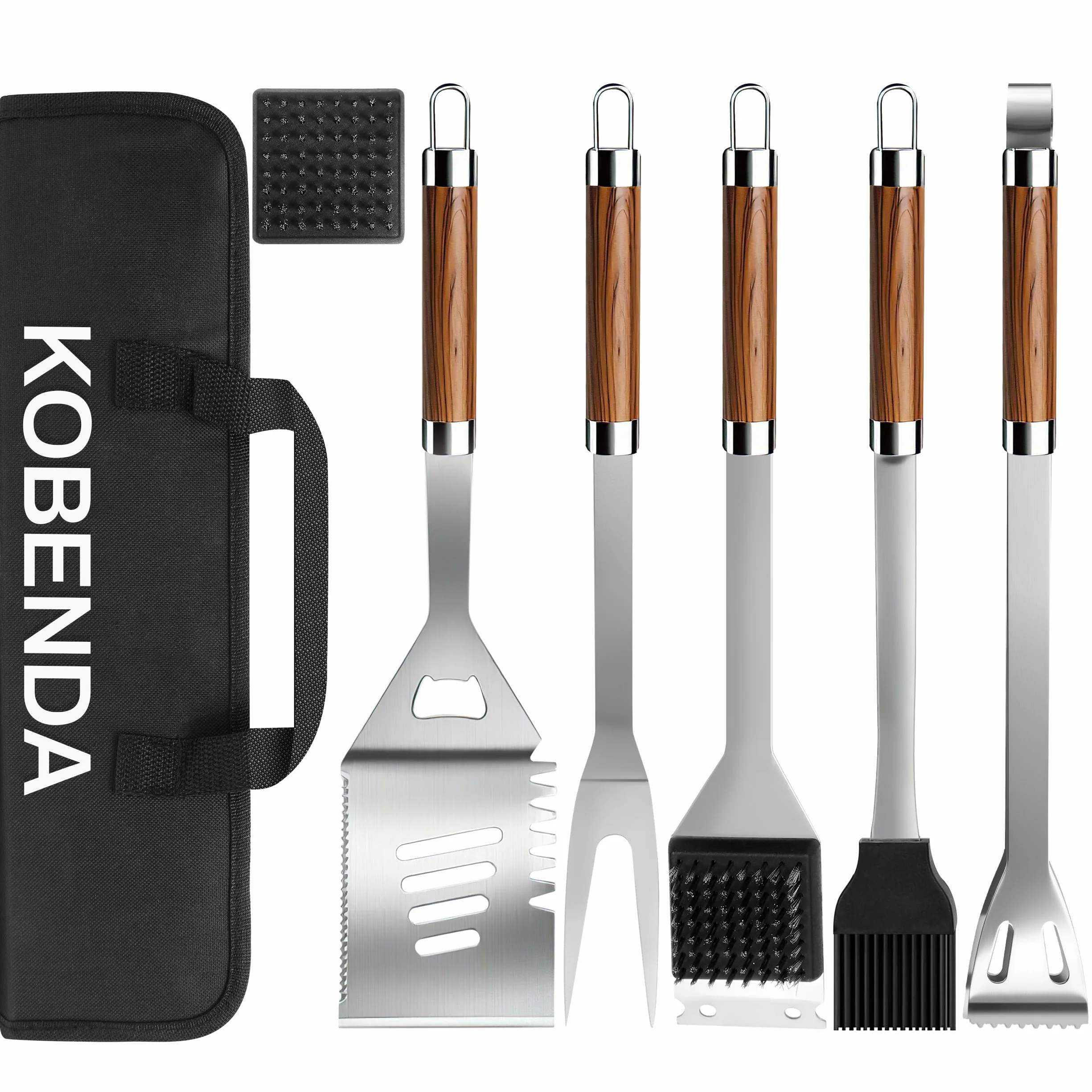 Kit Barbecue Complet 7 Pièces Acier Inoxydable avec Sac de Rangement