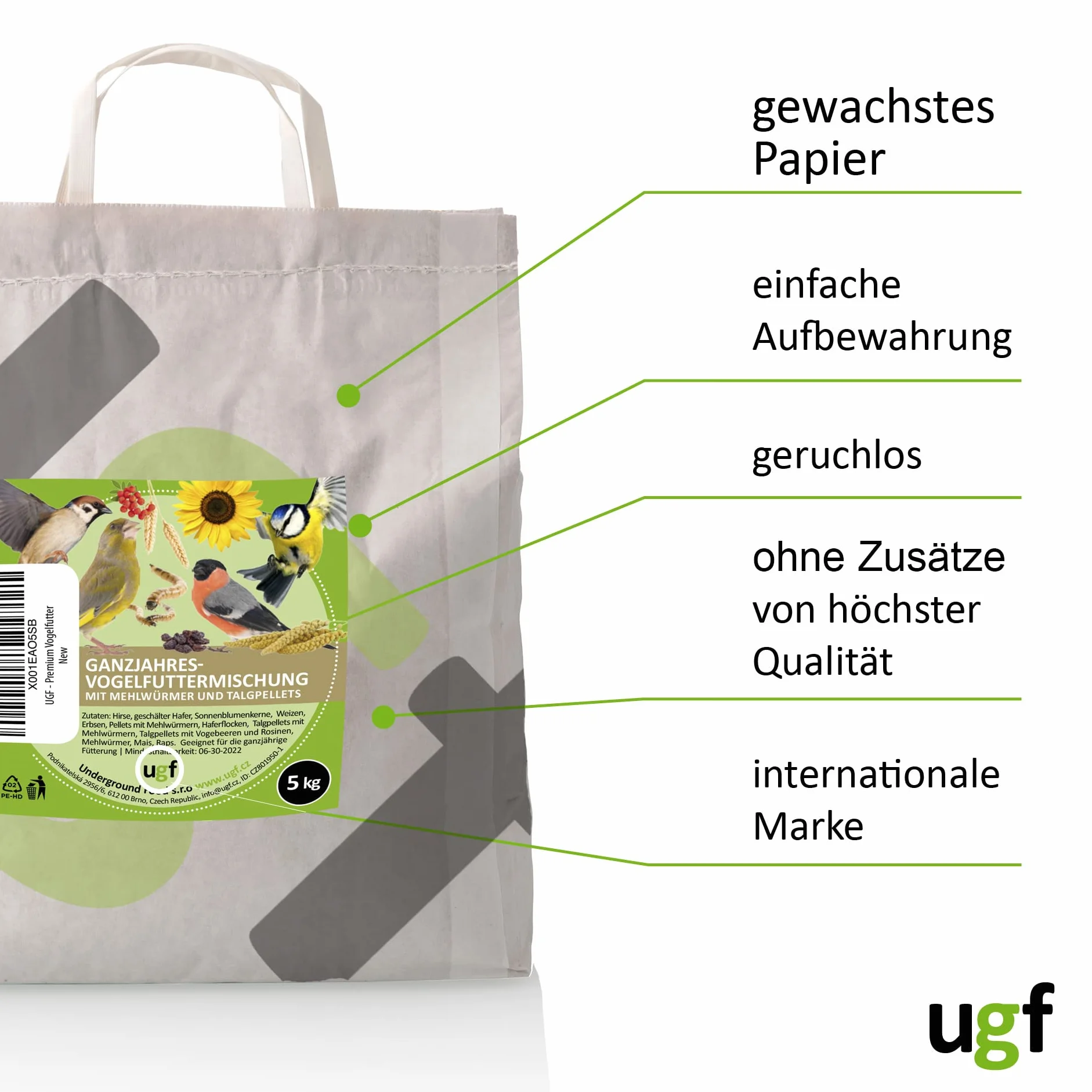 UGF Nourriture pour oiseaux sauvages 5 kg graines de tournesol vers de farine
