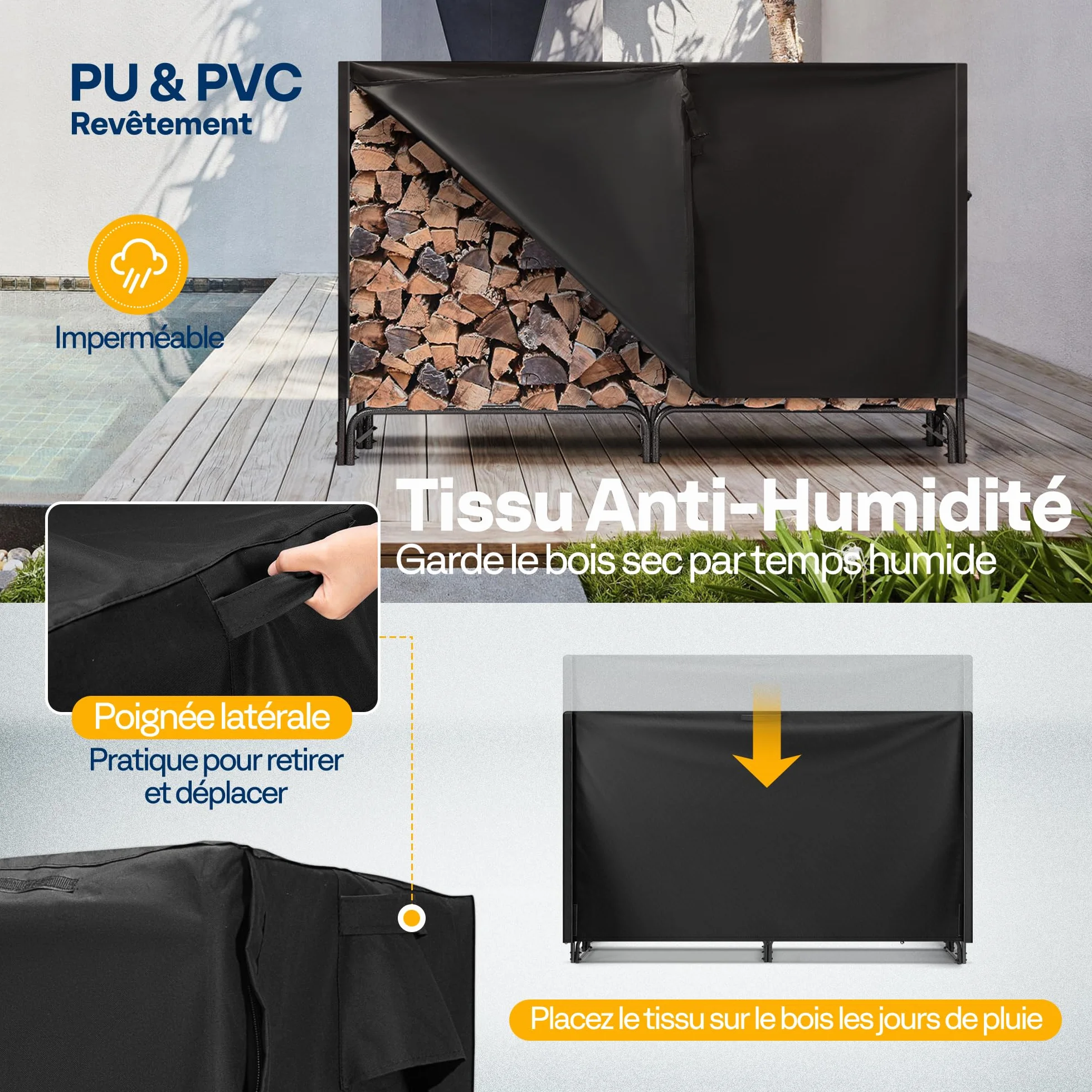VIVOHOME Étagère pour Bois de Cheminée Housse Anthracite 183×123×35cm Support Bûches Chauffage Robuste Imperméable