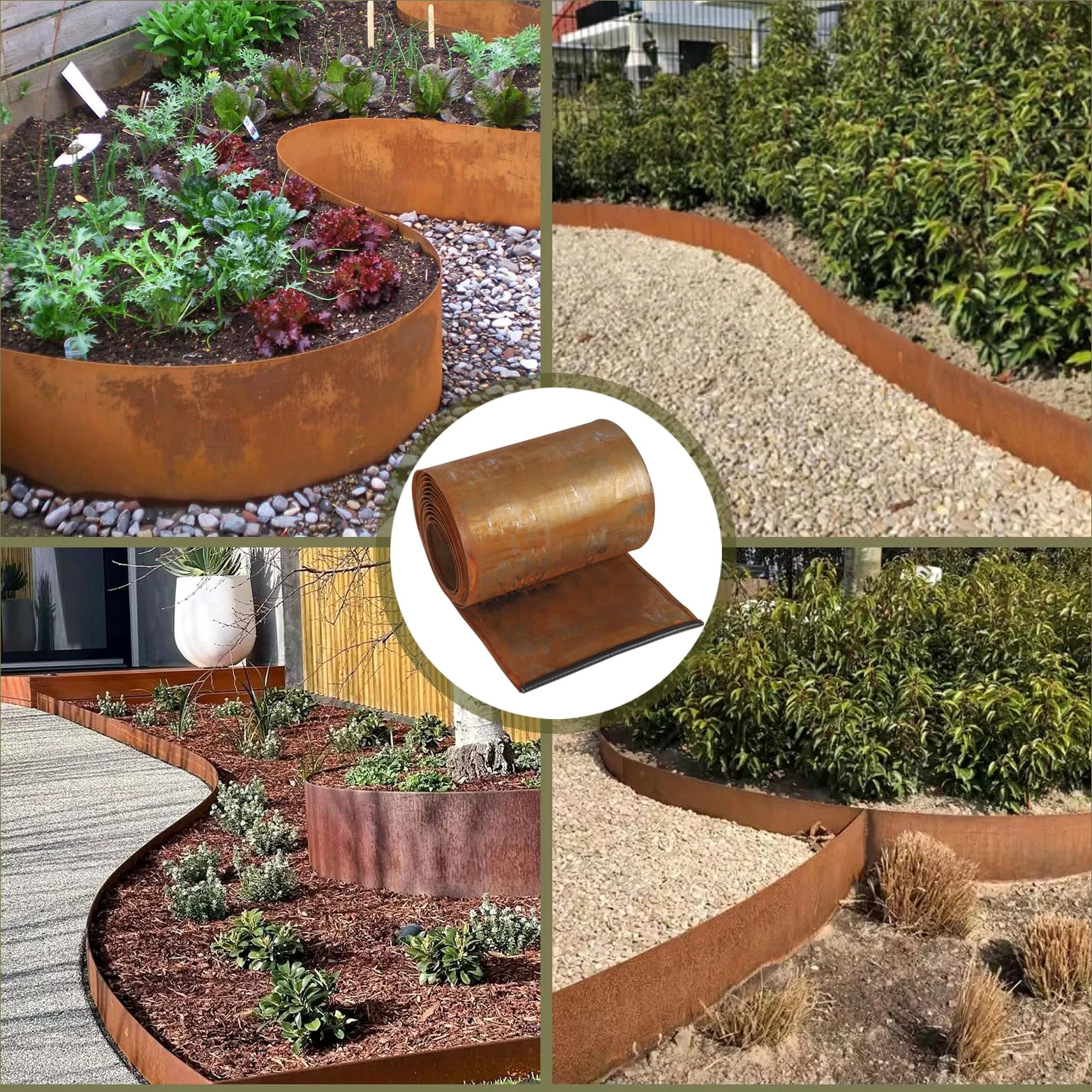Bordure de pelouse en acier Corten 5 m x 20 cm - Bordure de parterre en métal aspect rouille - Bordure de pelouse flexible - Avec 1 paire de gants - Pour délimiter les parterres de fleurs, les allées
