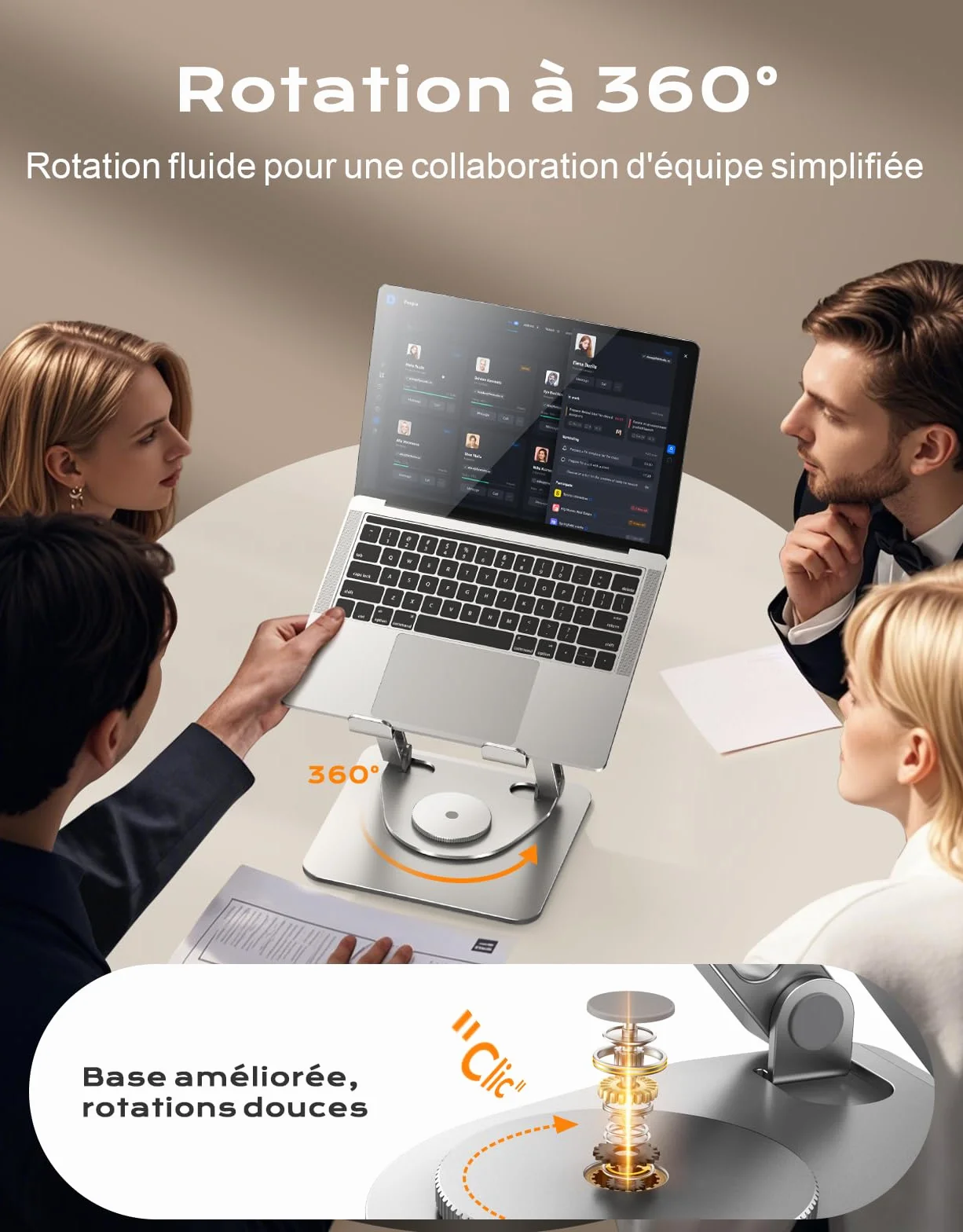 Support Ordinateur Portable Pivotant 360° Double Barres Réglables Ergonomique Refroidisseur Laptop Stand Silicone Antidérapant Compatible MacBook Air Pro 10"-16"