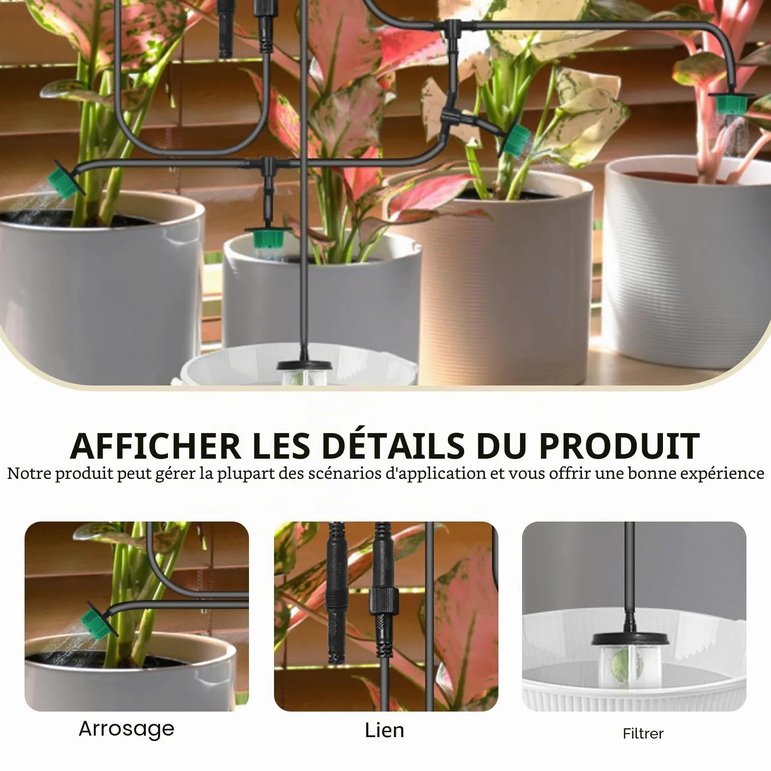 Système d'irrigation solaire, arrosage automatique, système d'irrigation goutte à goutte avec 12 modes de minuterie, capteur d'eau, tuyau de 15 m pour jardin, balcon, plantes, plantes en pot, vacances