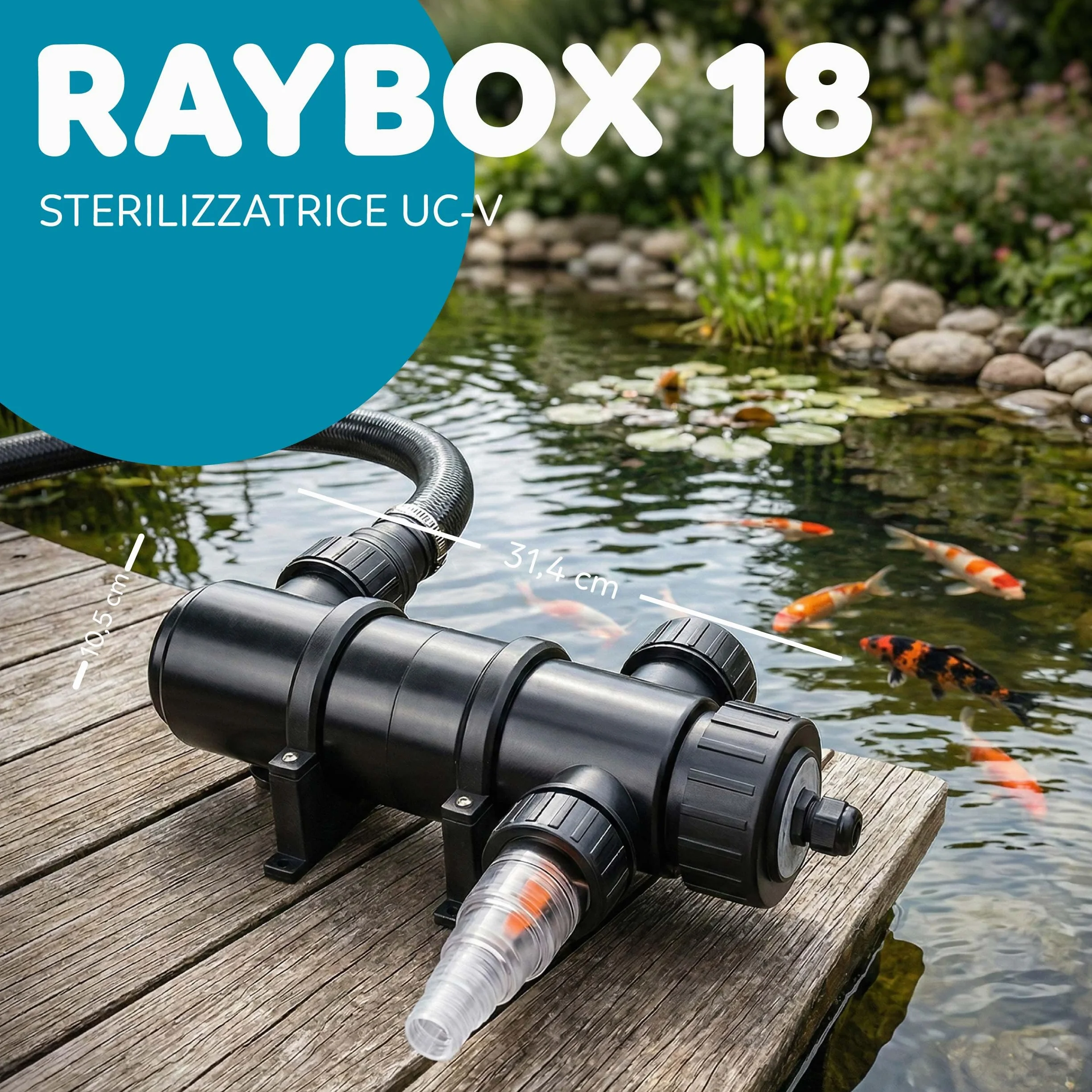 AQPOND Stérilisateur UV Bassin 18 W 2500 l/h Clarificateur UV-C Contrôle Algues Eau Verte