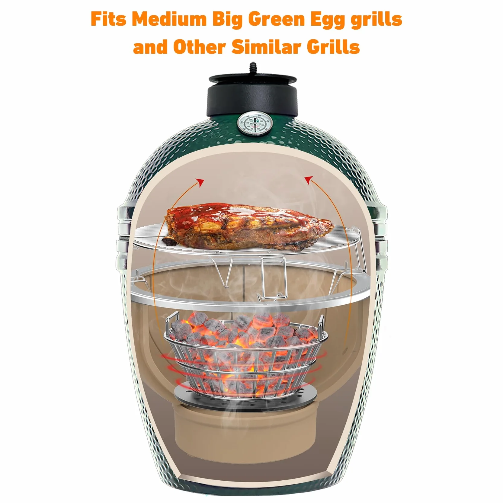 Onlyfire Panier à cendres en acier inoxydable pour œuf vert moyen, support de charbon barbecue