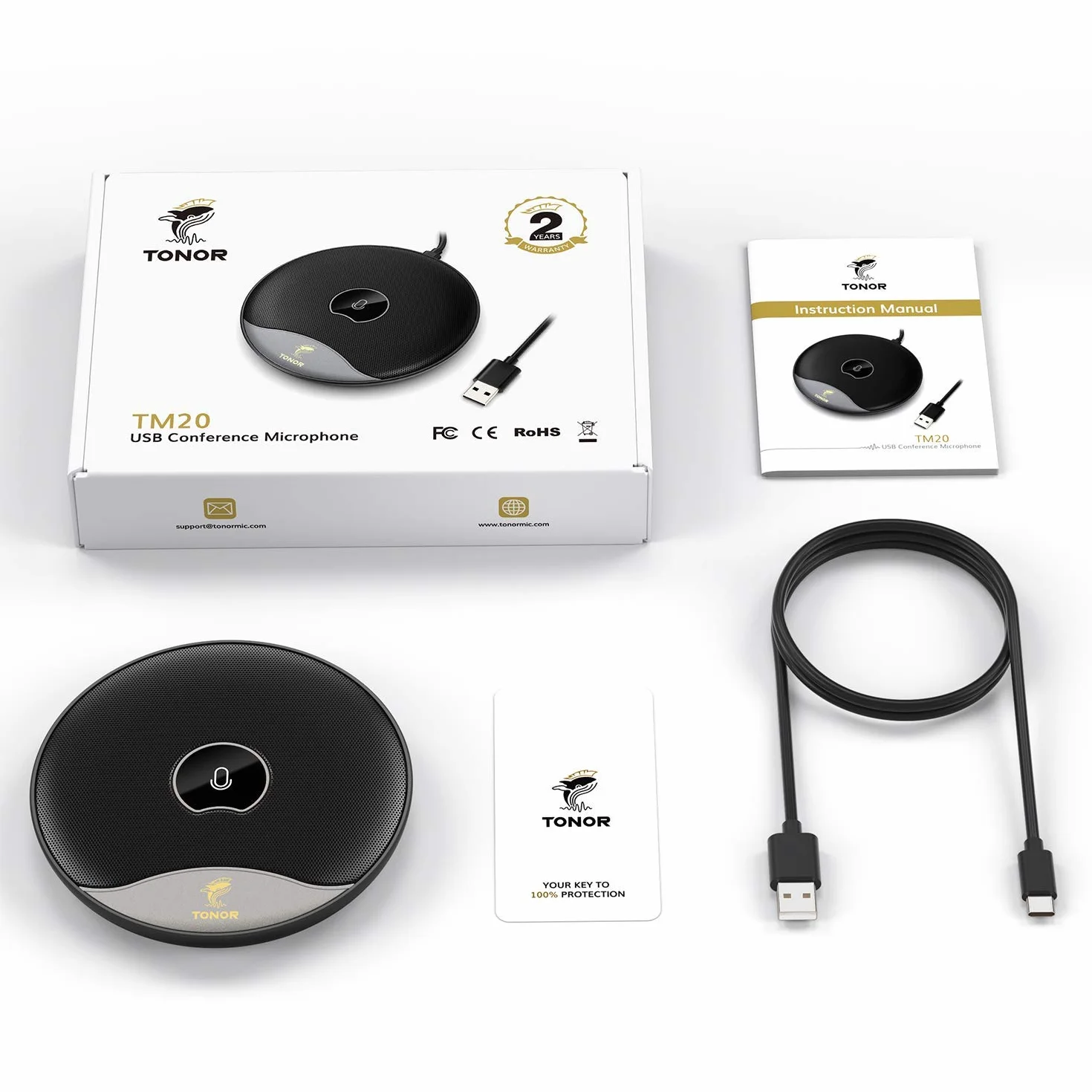 TONOR Microphone USB de Conférence, Micro à Condensateur Omnidirectionnel avec Bouton Muet pour PC, Plug and Play (TM20)