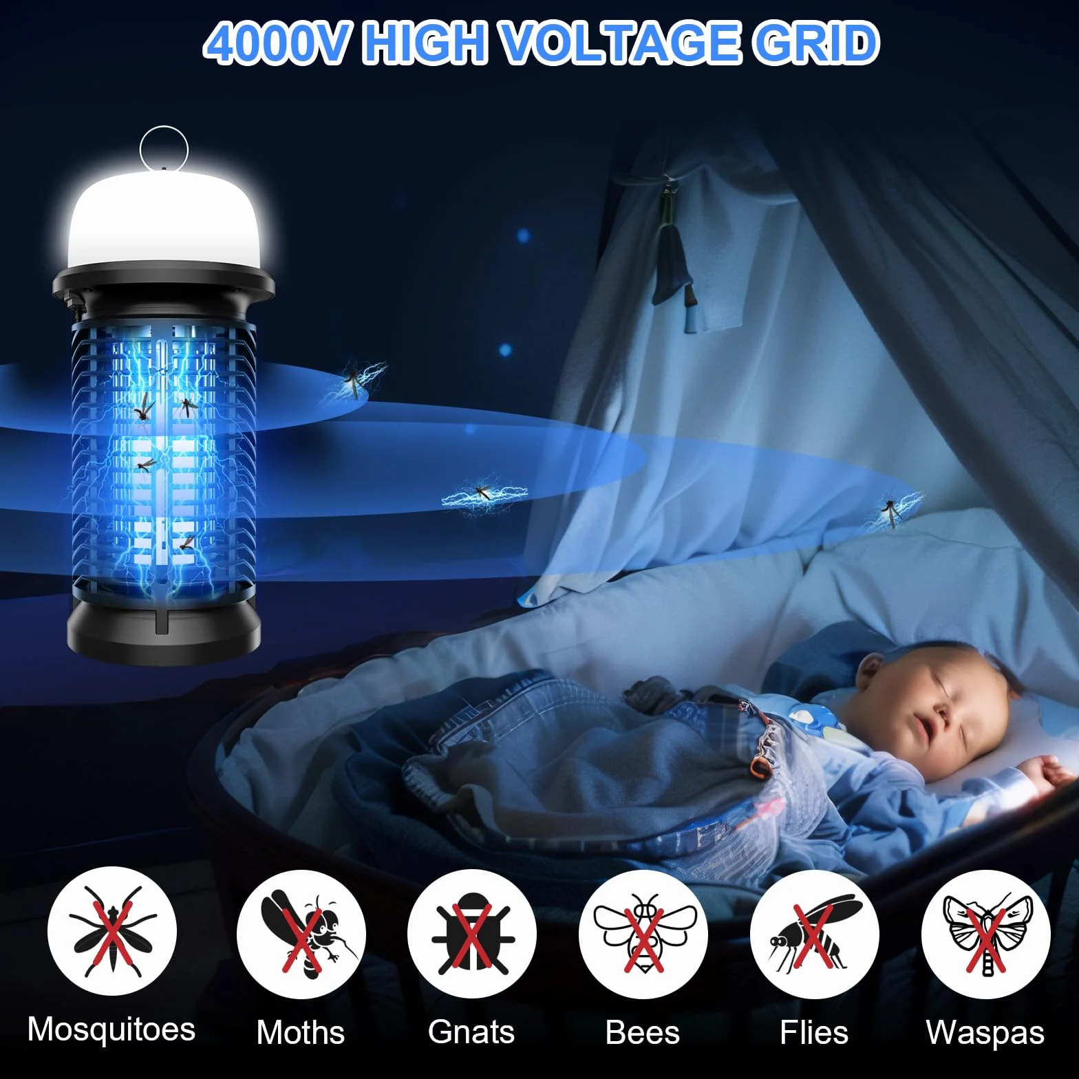 Qoosea Bug Zapper Électrique Tueur de Moustiques 20W Lumière UV Piège à Insectes Intérieur Extérieur