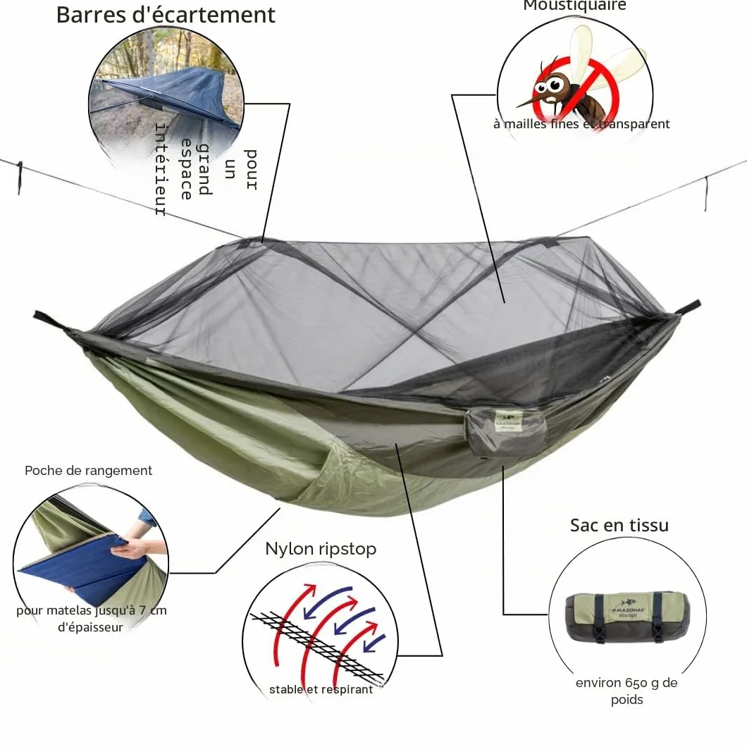 AMAZONAS Hamac Moustique-Traveller Thermo Hamac avec moustiquaire et compartiment de rangement pour matelas