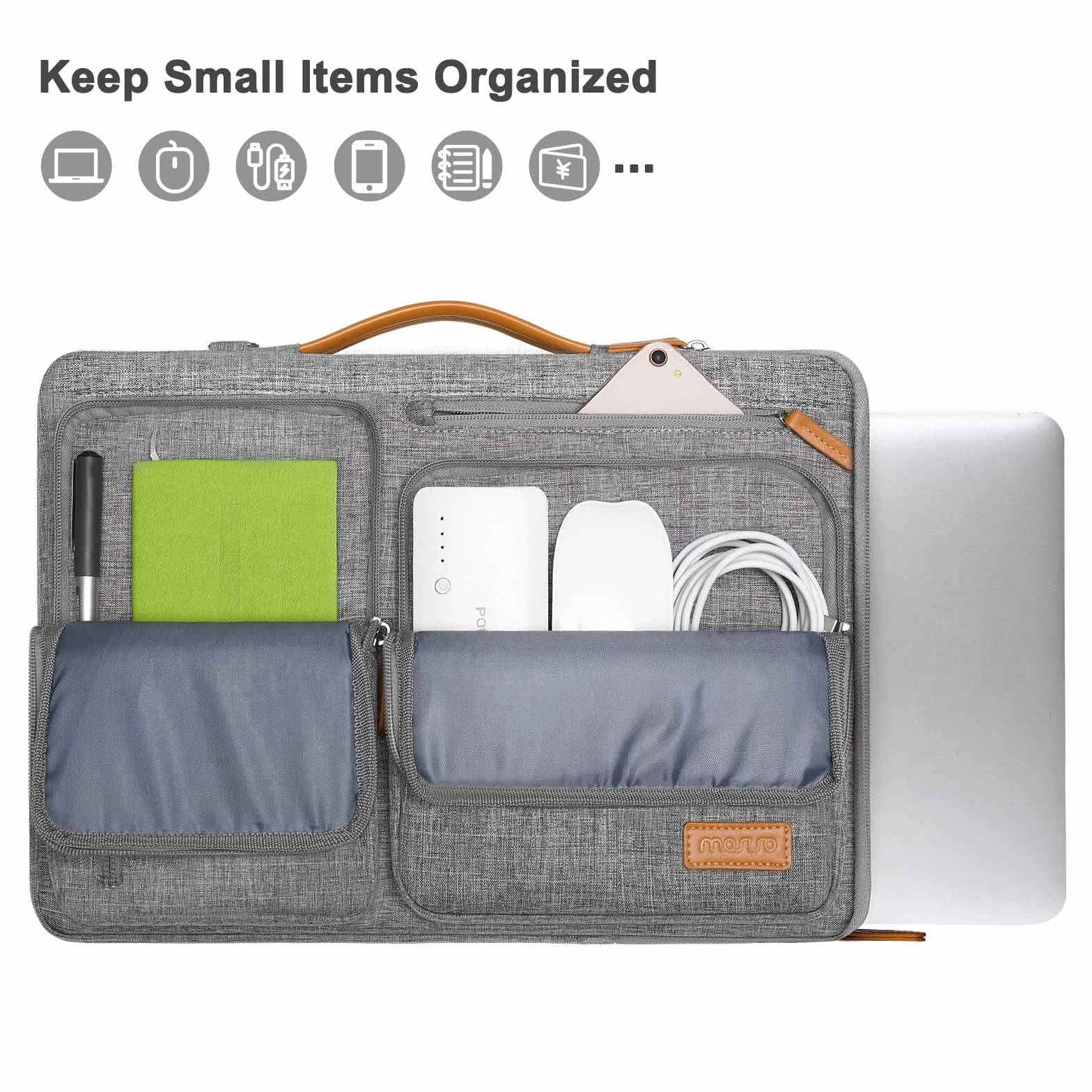 MOSISO Sacoche Ordinateur Portable Sac Messager Côté Ouvert 4 Poches Zipper Poignée