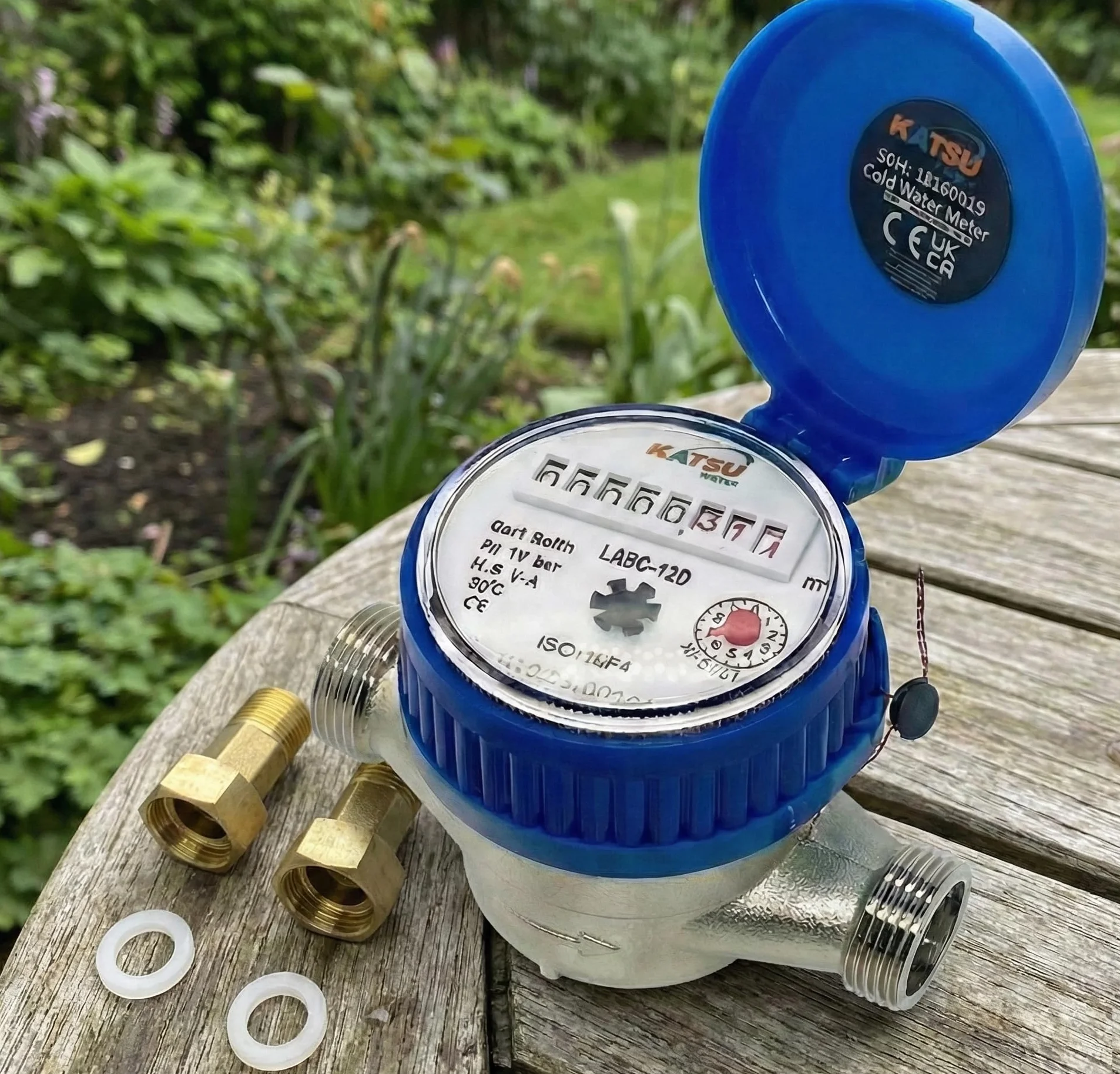 KATSU Compteur d'Eau Froide 13 mm Plastique ABS avec Raccords en Laiton Compteur à Sec