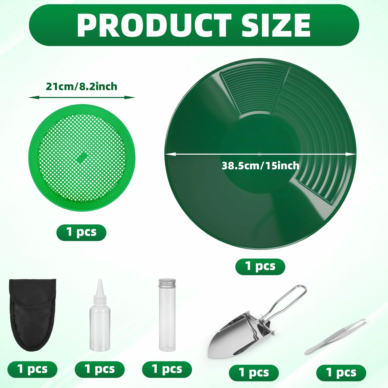 Kit Orpaillage 38.5cm Batee Orpaillage Gold Pan Rampe avec Tamis Plastique pour Chercheur d'Or Vert