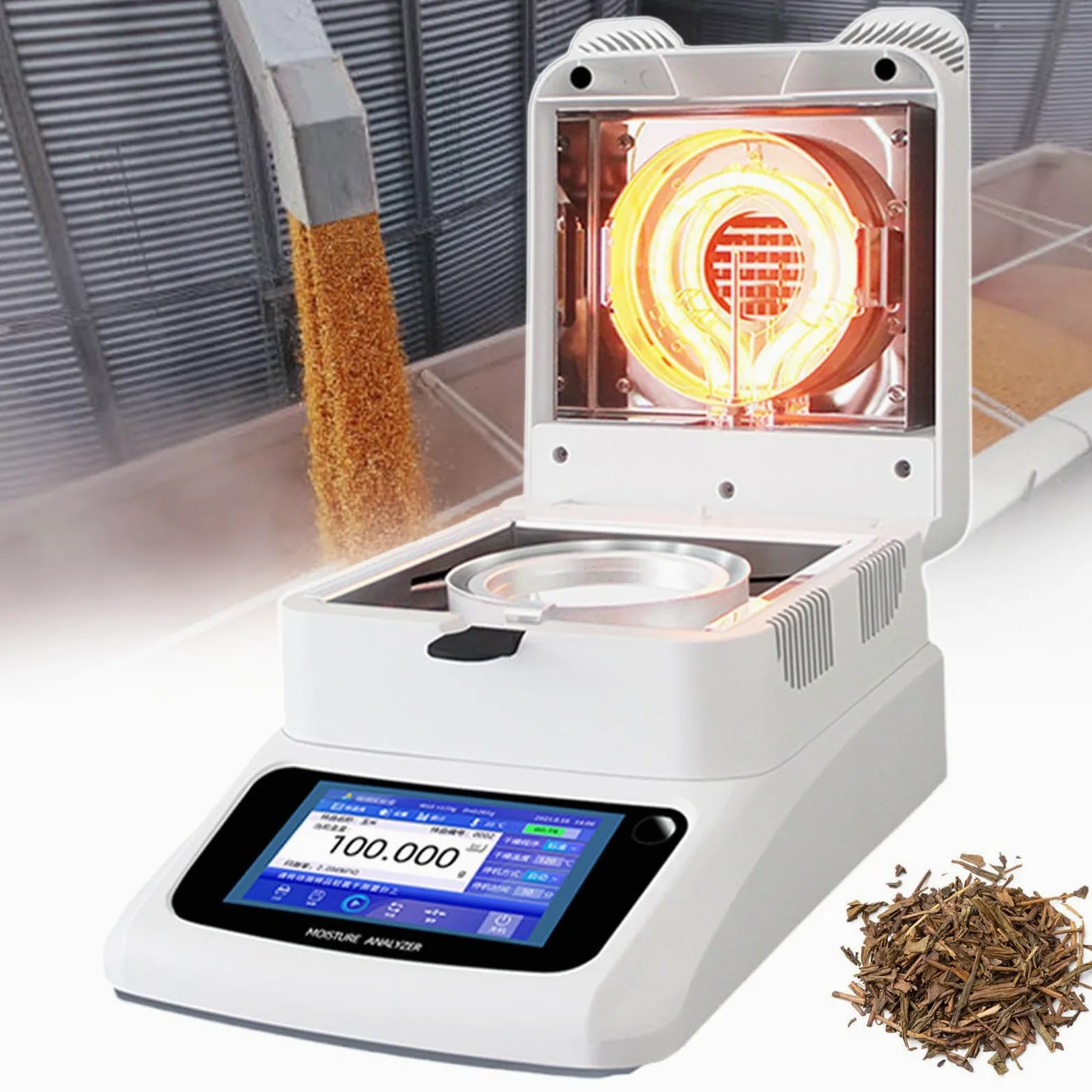 Humidimètre halogène portable, analyseur d'humidité pour un test rapide dans les aliments, les plantes et les matériaux de construction, lisibilité de 0,01 %, 3 modes de séchage, 3 options d'arrêt