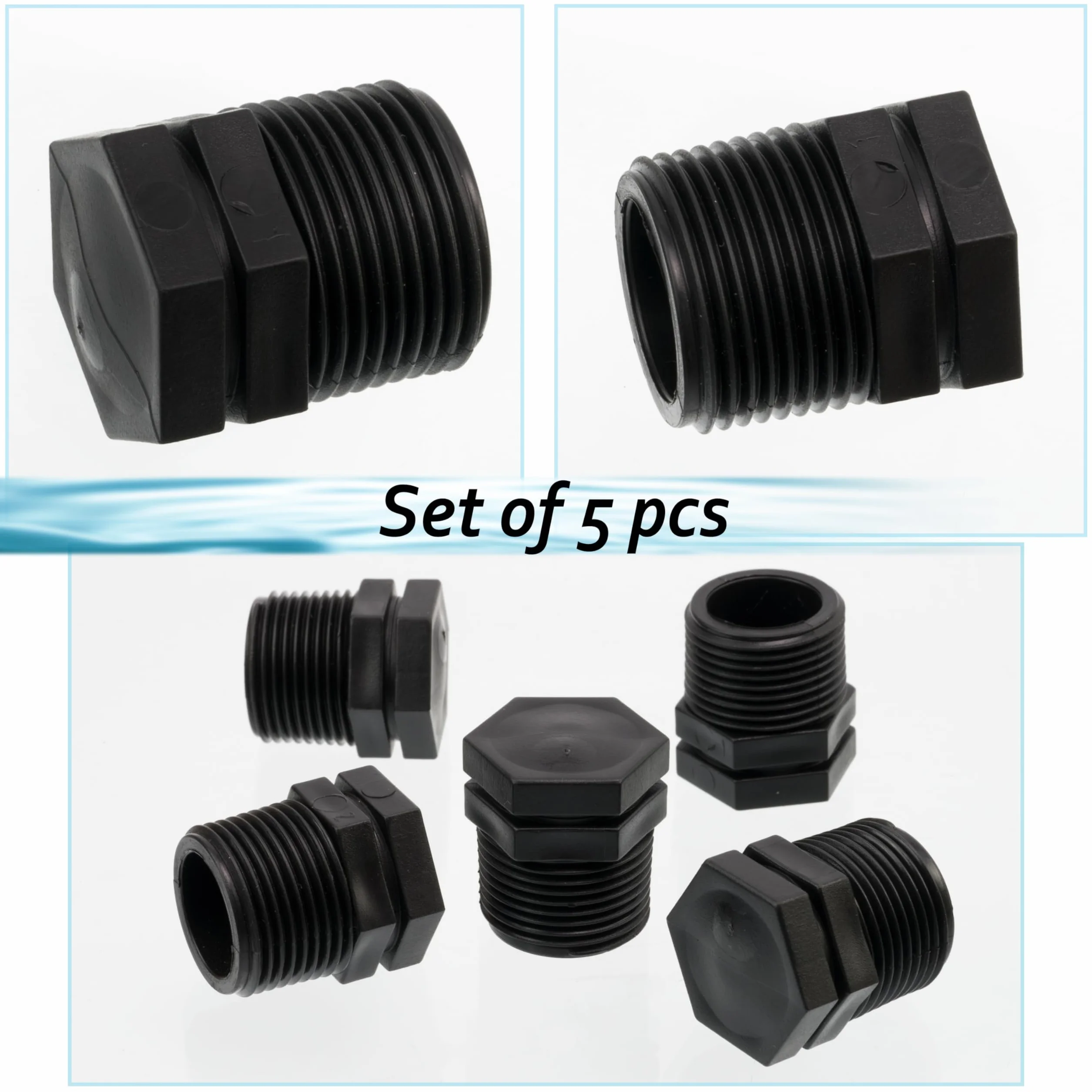 AERZETIX Lot de 5 Bouchons Mâles 3/4" Polyéthylène pour Tuyau d'Arrosage Irrigation Pression Max 10 Bars Noir