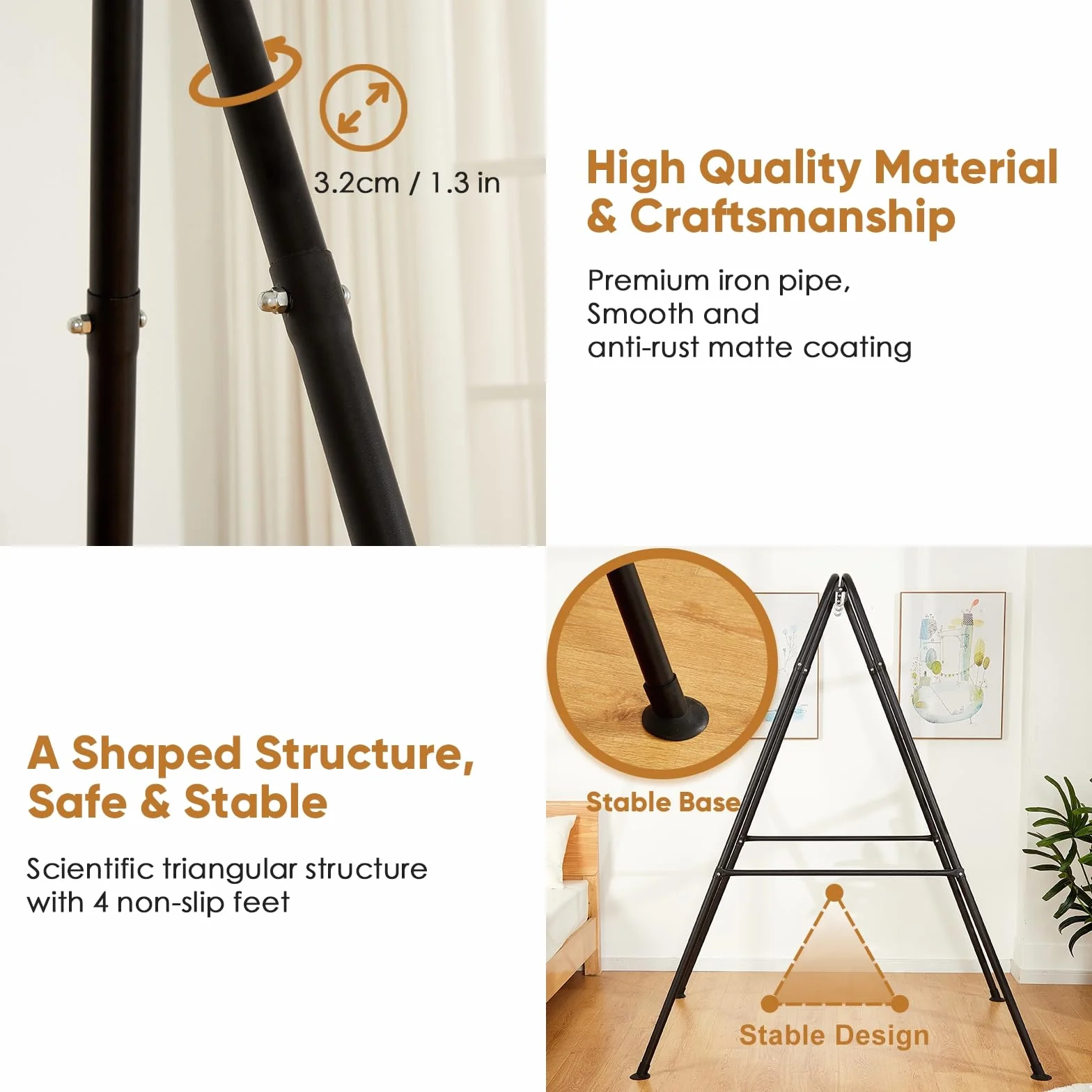Support de Hamac Pliable Portable Noire pour Intérieur Extérieur Cadre Robuste