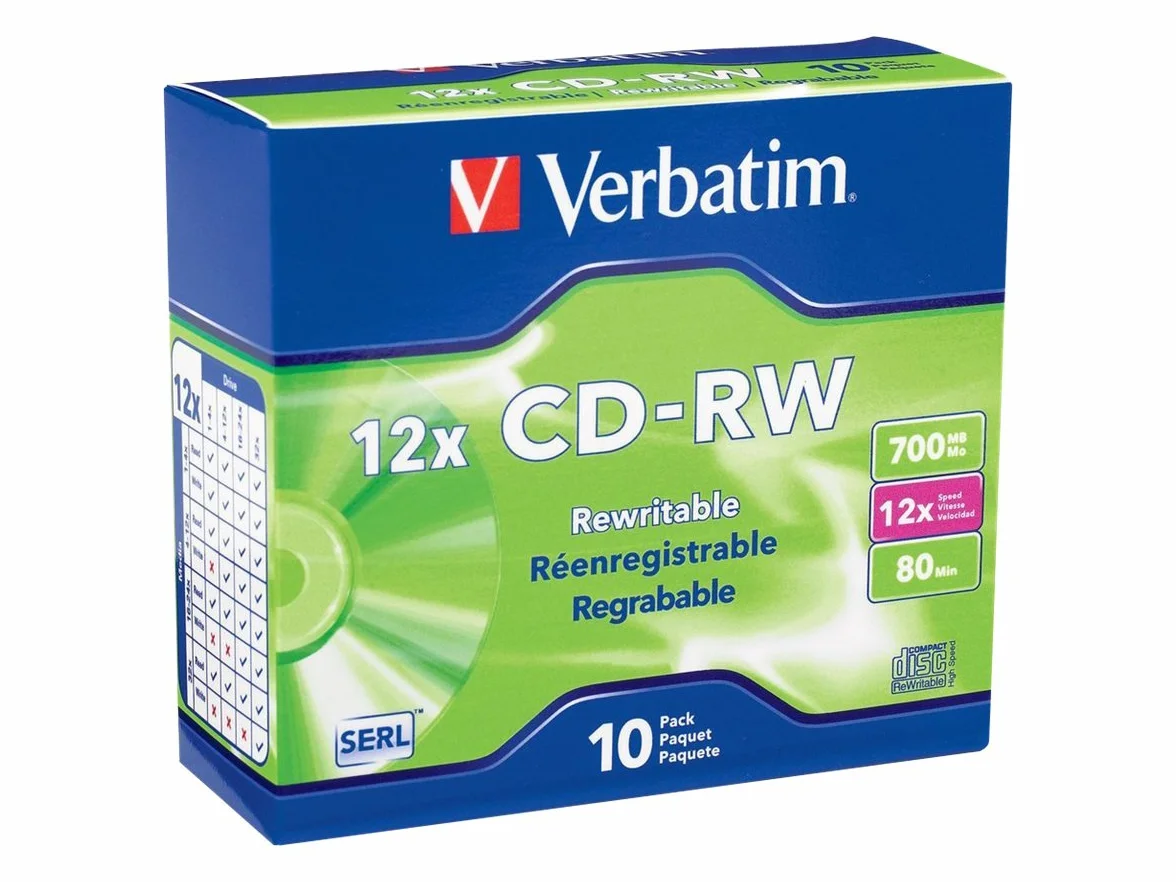 Verbatim 95156 Lot de 10 CD-RW 80 Minutes 700 Mo Haute Vitesse