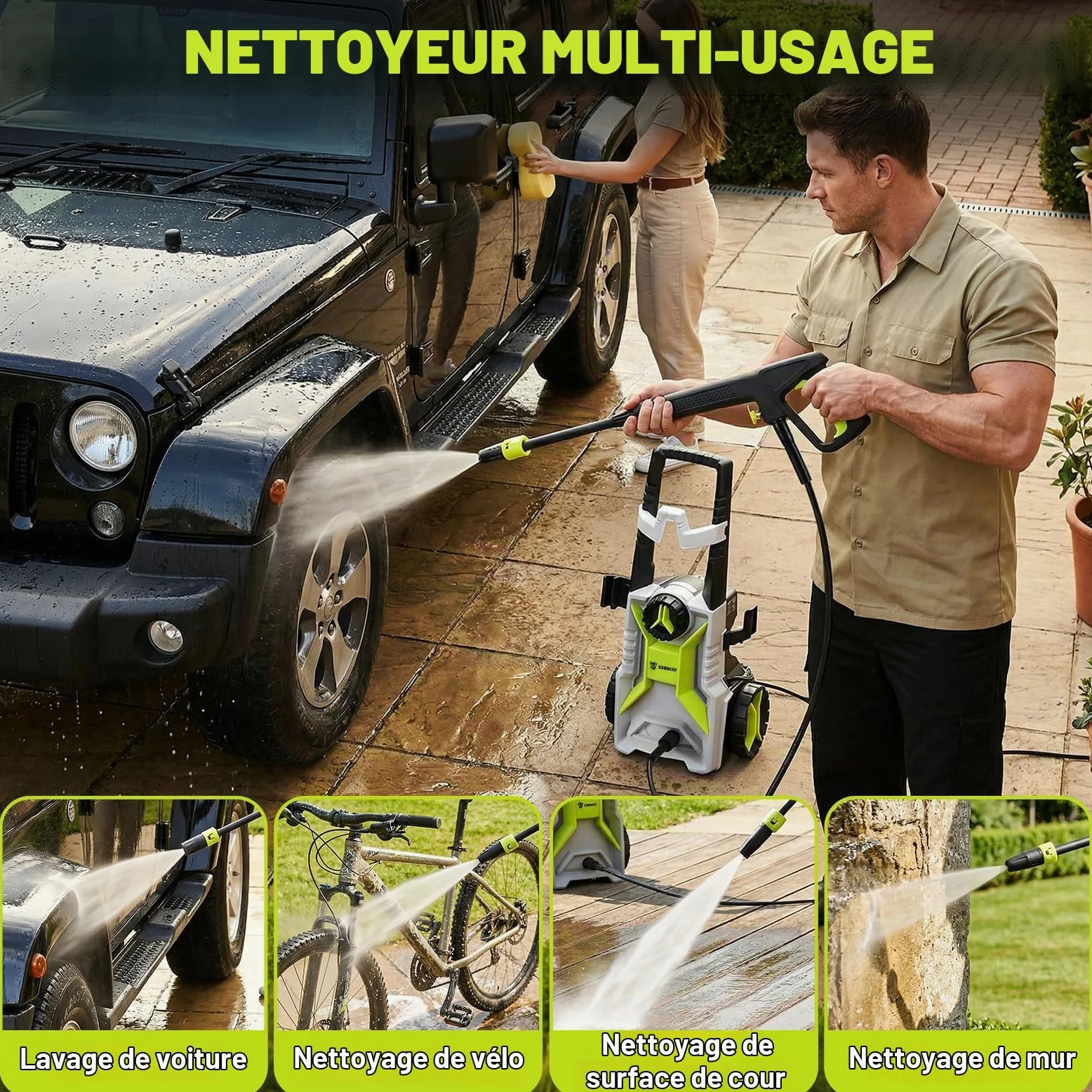 Nettoyeur Haute Pression 160 Bar: DEKOPRO 2200W Nettoyeur Haute Pression Terrasse 360 L/h pour l'Entretien des Cours, des Jardins et Le Lavage des Voitures