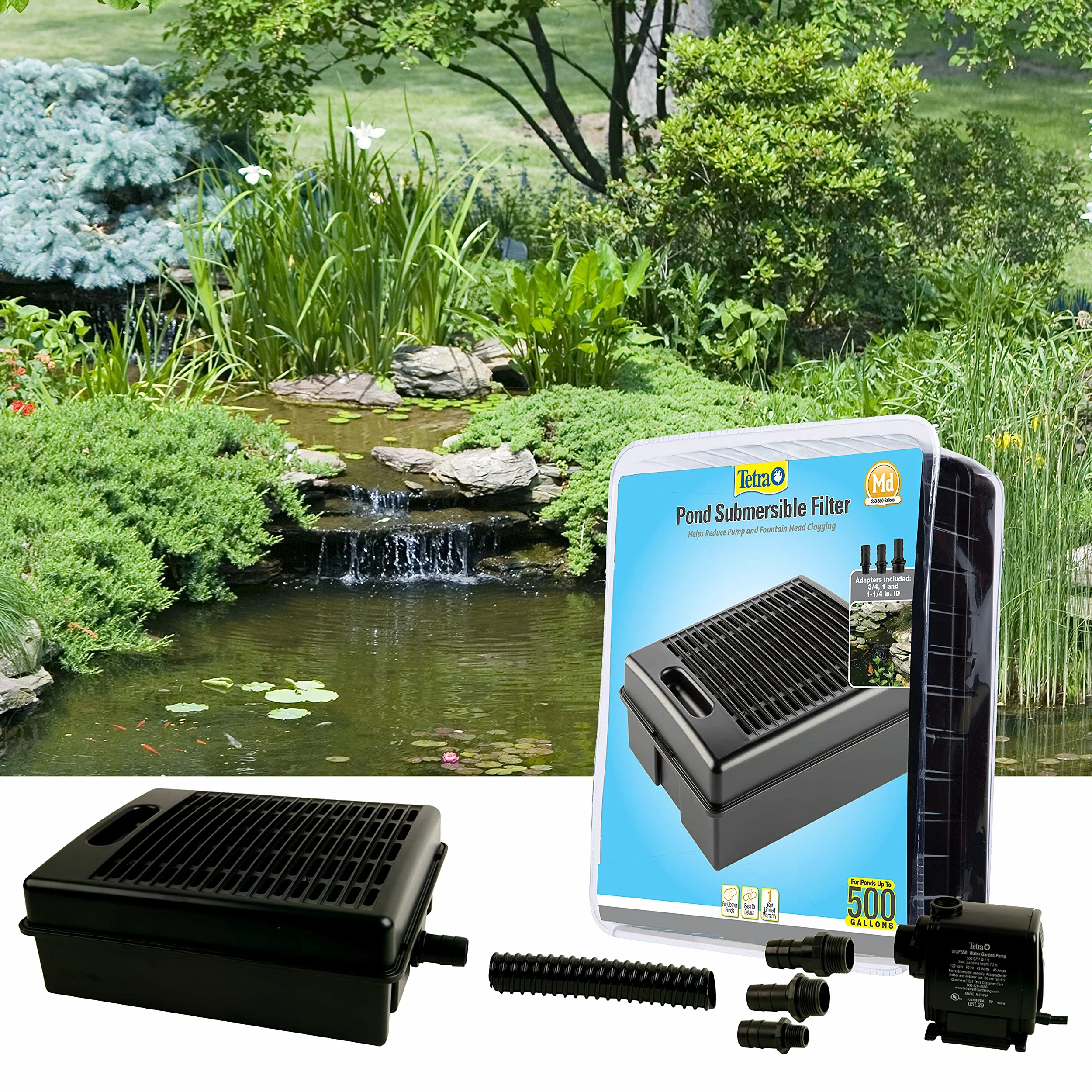 Tetra Pond Filtre Submersible à boîte Plate, pour bassins de 250 à 500 gallons