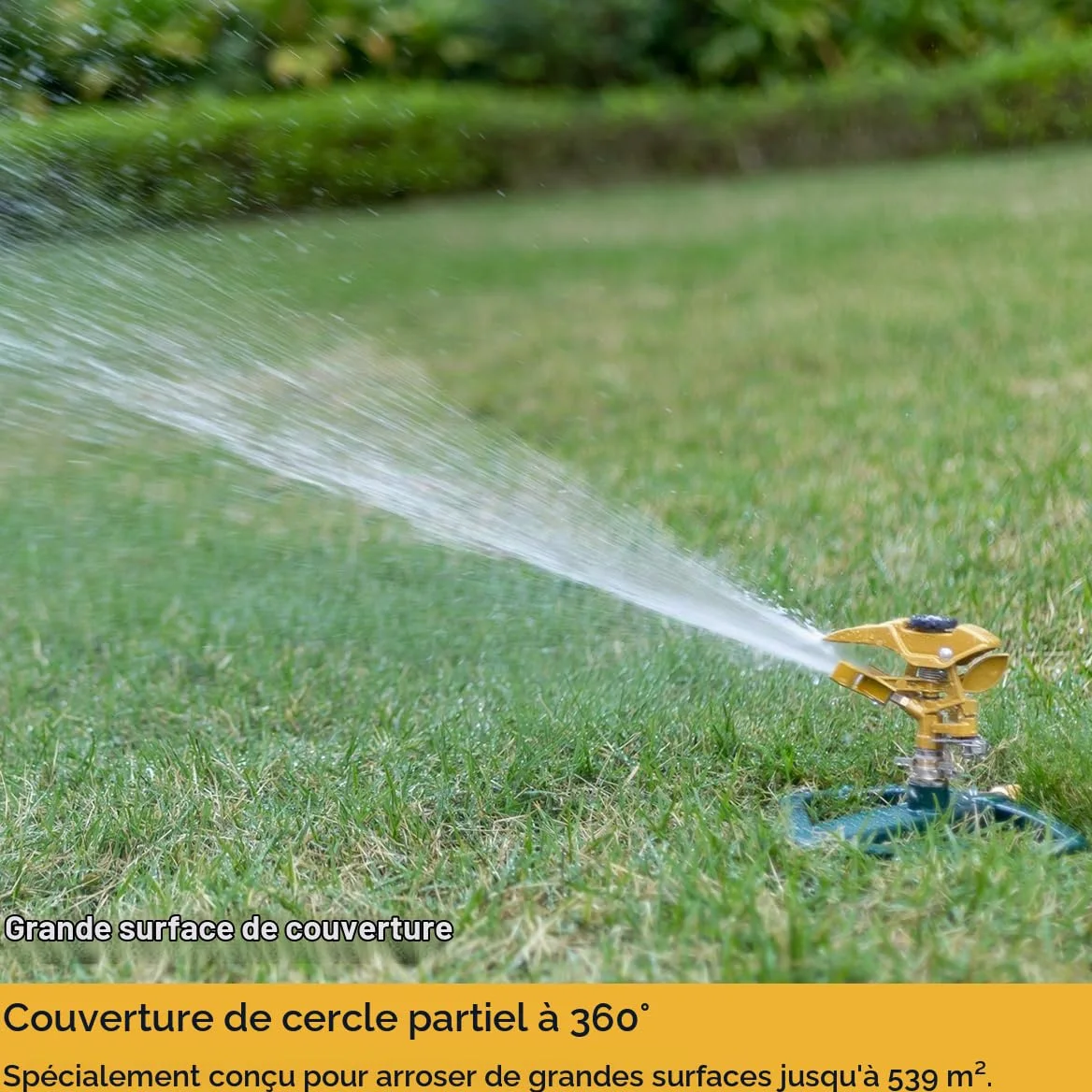 FANHAO Arroseurs pour Jardin à Impact pulsé avec Base en métal, arroseur Circulaire à Impulsion en Zinc 100% métal réglable pour pelouse et Cour, Couvre jusqu'à 540 m², Couverture à 360 degrés