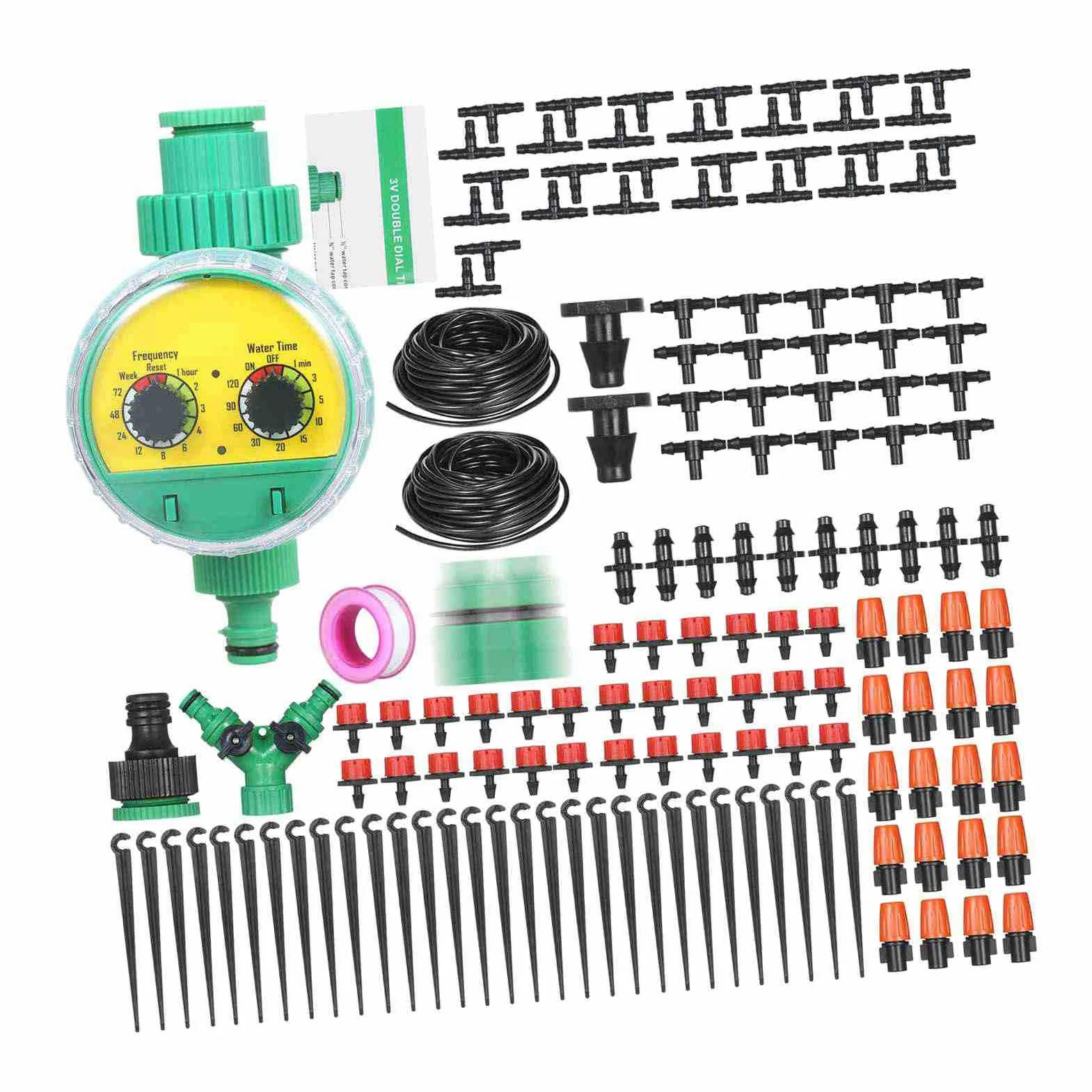 Kit D'irrigation Goutte à Goutte, Système D'arrosage Efficace pour Jardin, Pelouse, Terrasse, avec Buses, Brumisateurs, Goutteurs, Tube de 40 M (Tube de 30 m et minuterie)