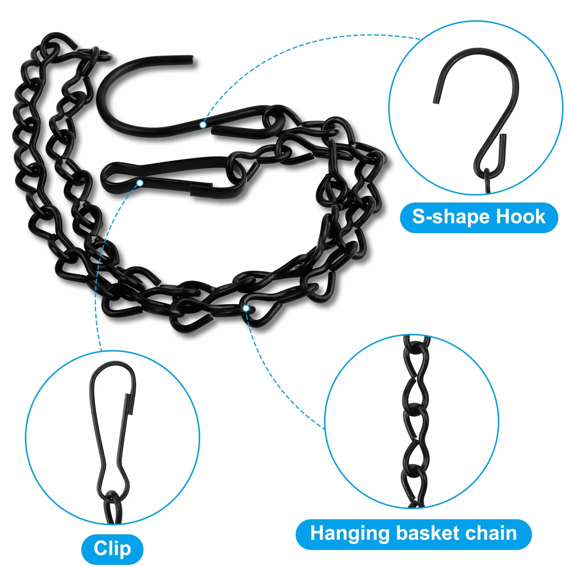 Chaîne de Suspension 50 cm 6 Ensembles, Chaîne en Métal pour Plantes, Suspension Plante Macramé Décoration Jardin (Noir)