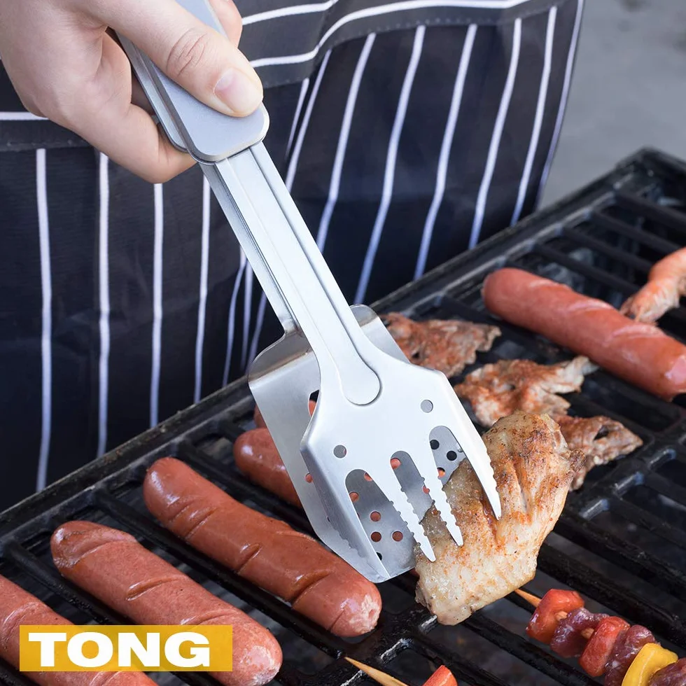 ROXON 4 in 1 Mini BBQ Barbecue Combo Tool Set with Spatula, Fork, Tongs, Bottle Opener for Hiking Camping