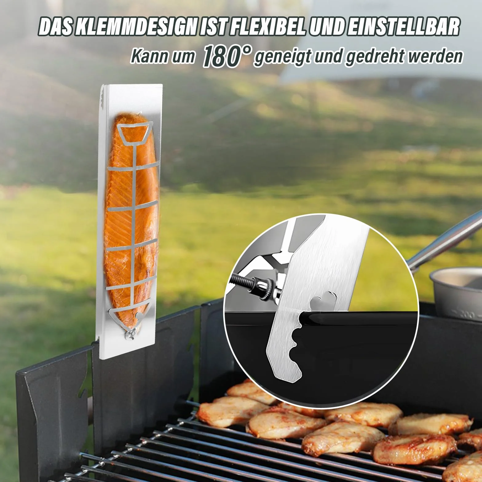 Planche à saumon flammé en acier inoxydable 52 cm x 11,7 cm x 3 cm pour braseros et barbecues