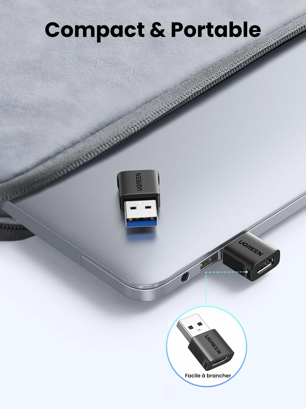 UGREEN Adaptateur USB vers Type C 3.2 10Gbps Lot de 2 Charge Rapide Compatible iPhone 14 13 MacBook iPad Galaxy S24