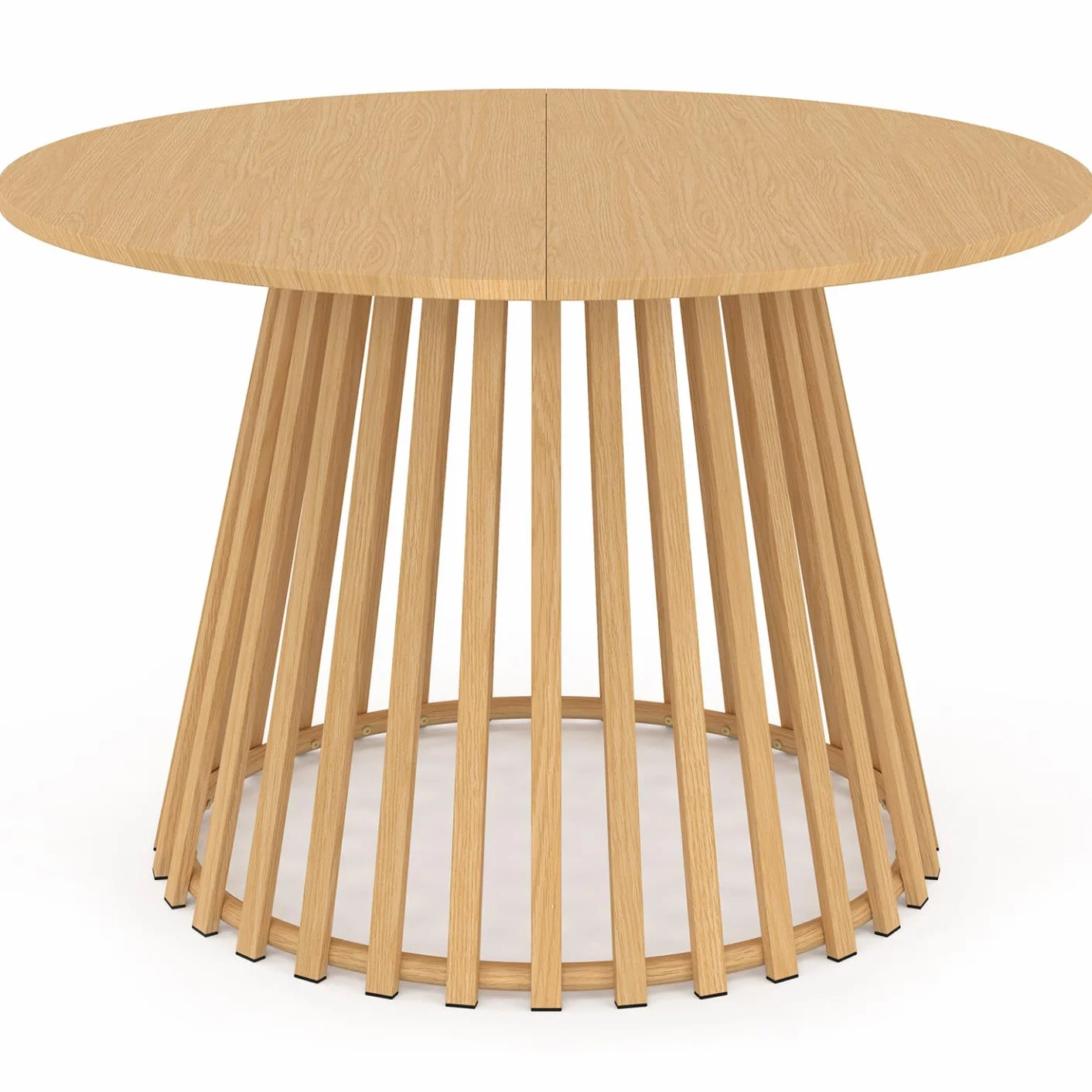 Table de Jardin Ronde SOLAL 120 cm 6 Personnes Pied Lattes Métal Effet Bois