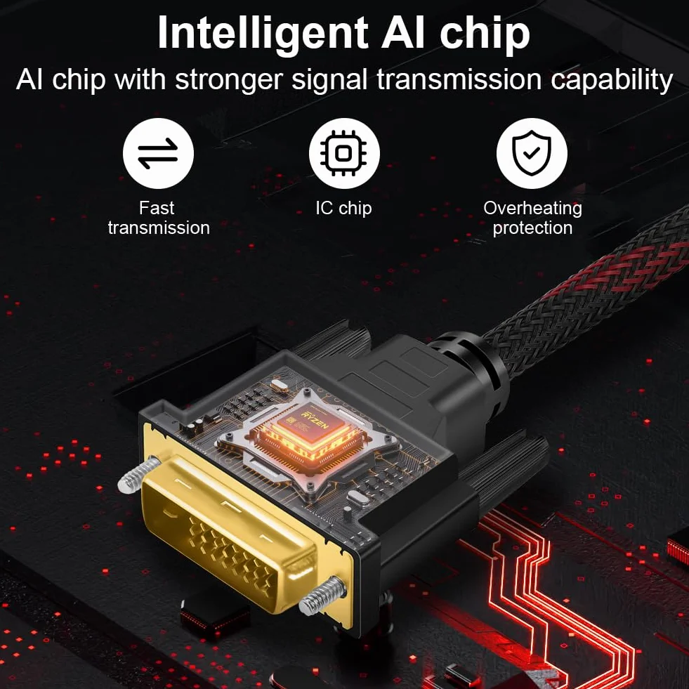 AXFEE Câble HDMI vers DVI Bidirectionnel 4K 1.5M 24+1 Pin Compatible Projecteur TV PC