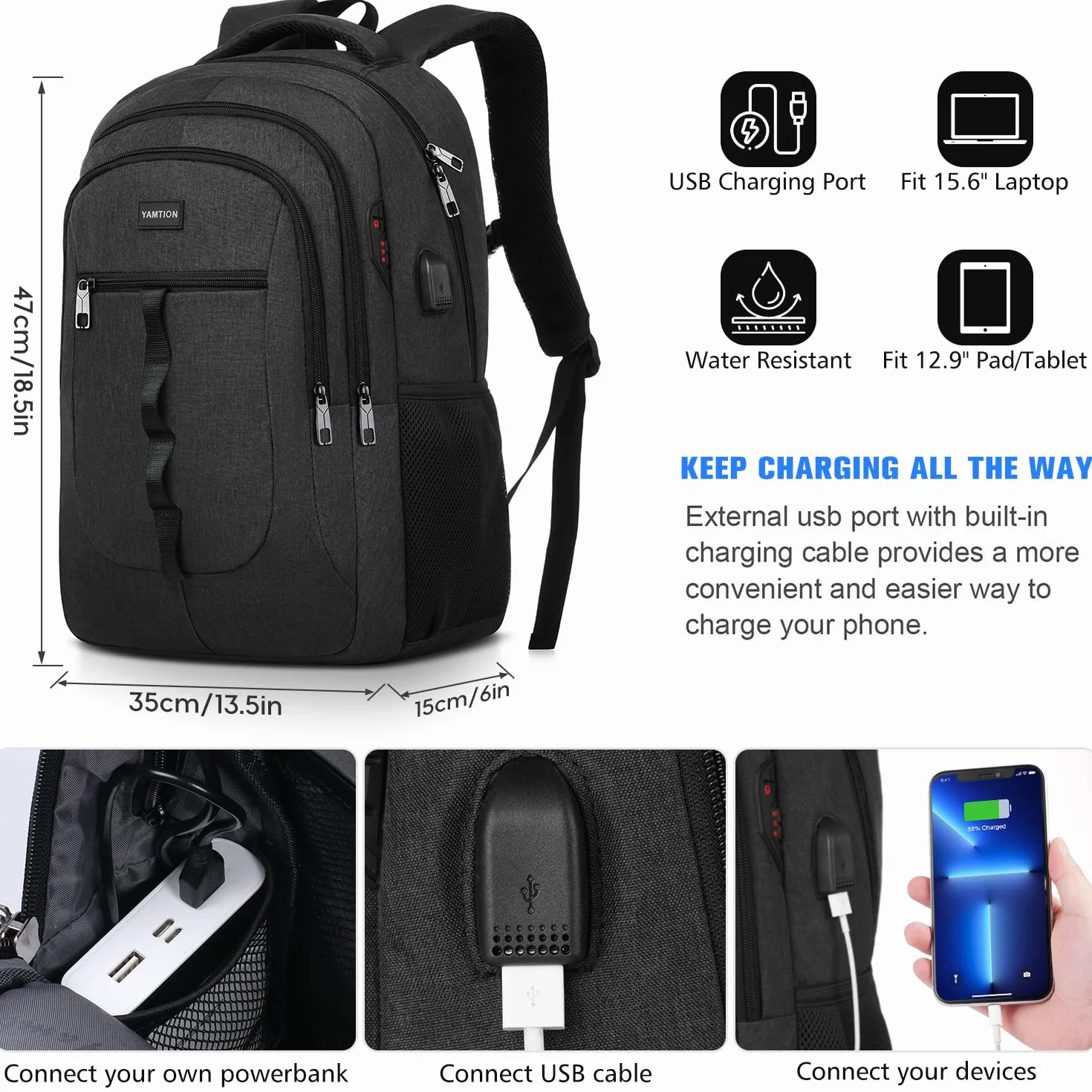 YAMTION Sac à Dos Scolaire Cartable Collège Lycée Université Homme Ado