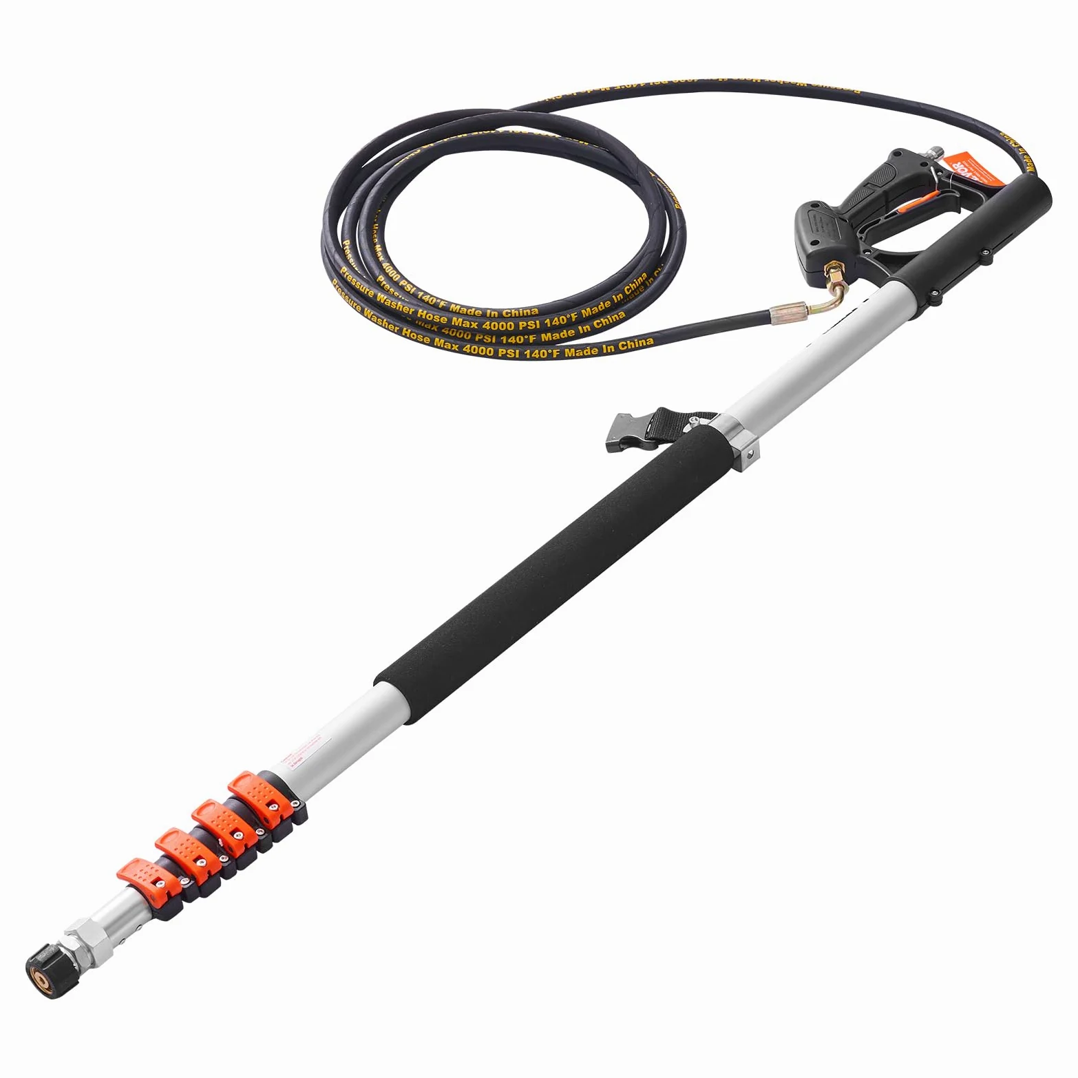 VEVOR Lance Télescopique pour Nettoyeur Haute Pression 5437 mm, Baguette Pulvérisation Télescopique 4000 psi avec Rallonges, Tête de Brosse, 5 Buses, Adaptateur, Ceinture de Support, pour Gouttière