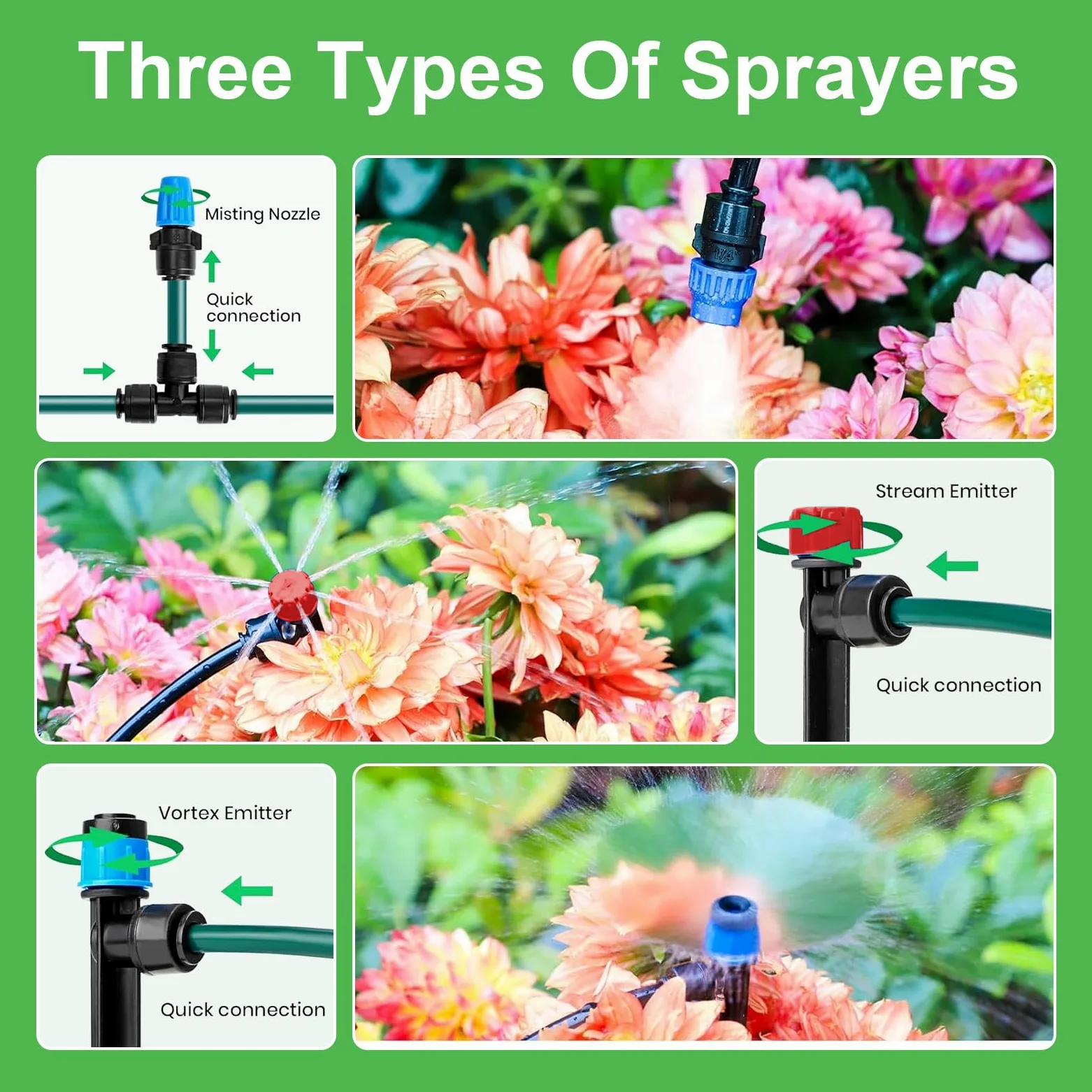Système d'irrigation goutte à goutte réglable à 360° – Système d'arrosage de jardin de 15,2 m avec 16 buses, système d'irrigation de jardin, accessoires de serre, système d'atomisation pour cour