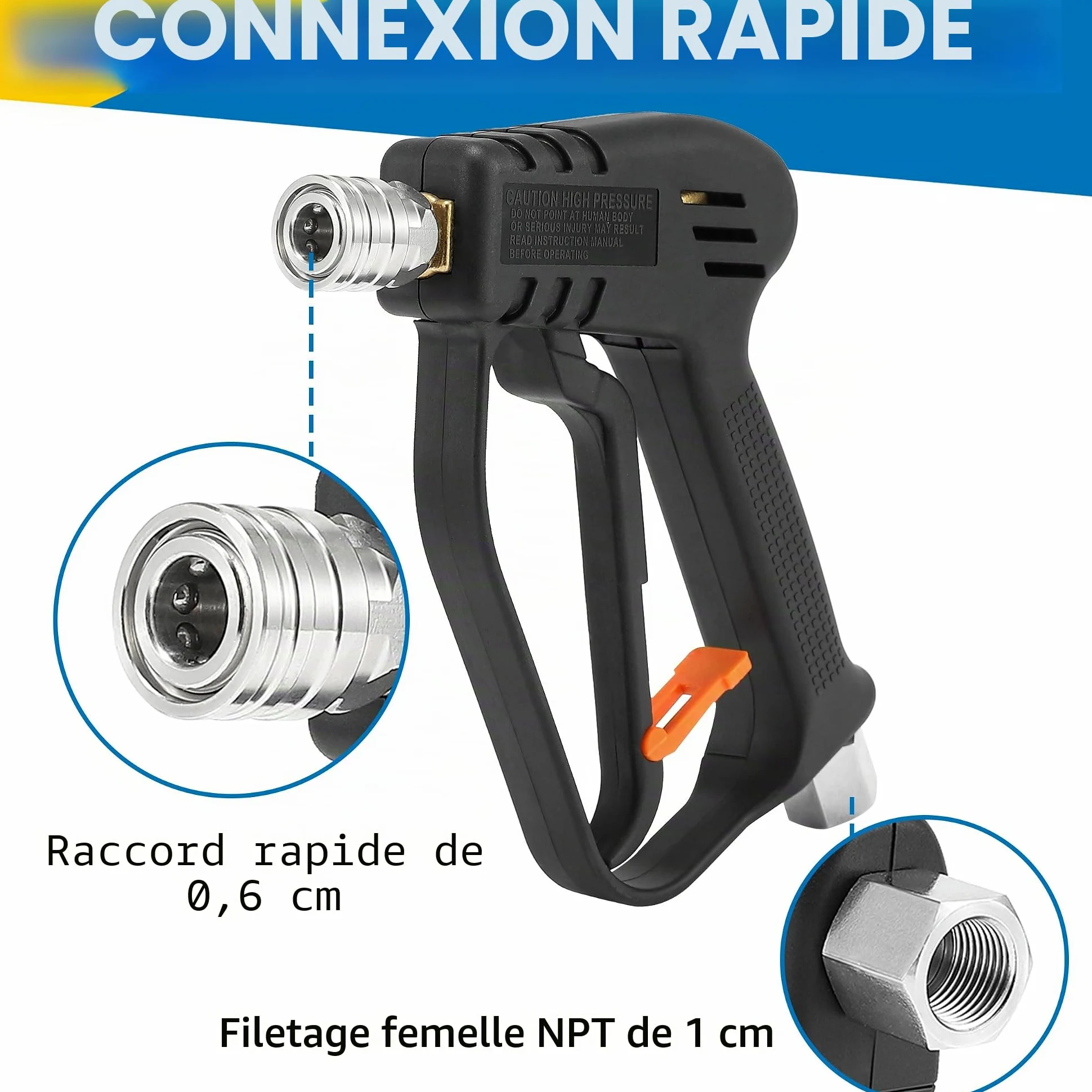 M MINGLE Pistolet pour Nettoyeur Haute Pression, Raccord Pivotant, 280 Bar | Lance Haute Pression Universel avec Raccord Rapide 3/8", Raccords M22 14mm et M22 15mm, avec 5 Buses de Pulvérisation