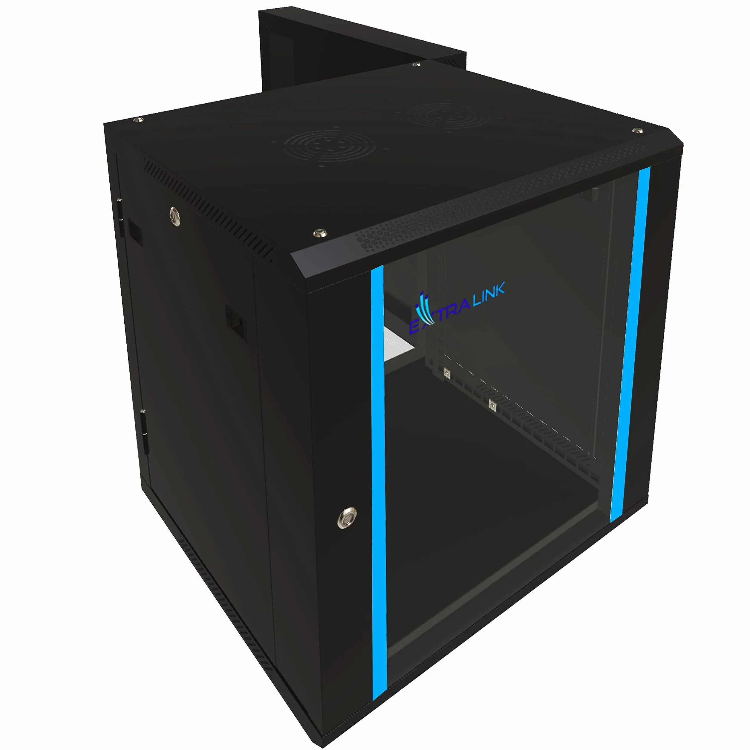 Extralink Baie de Brassage 19 Pouces 12U Armoire réseau 600mm Profondeur Porte Verre trempé Noir