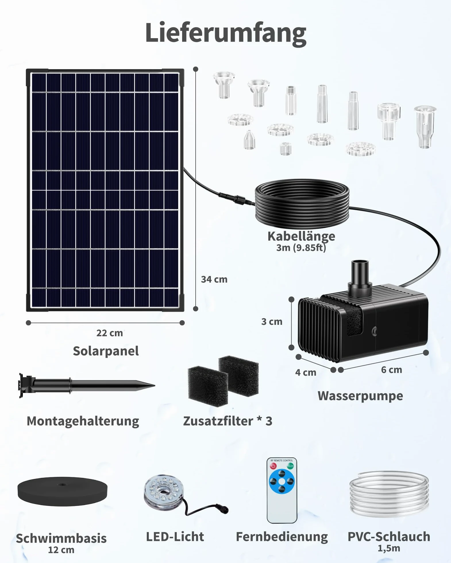 POPOSOAP Pompe solaire de bassin 12 W avec batterie de 4200 mAh, lumières LED colorées et télécommande, pompe solaire pour bain d'oiseaux, aquarium, étang de jardin et fonctions d'eau extérieure