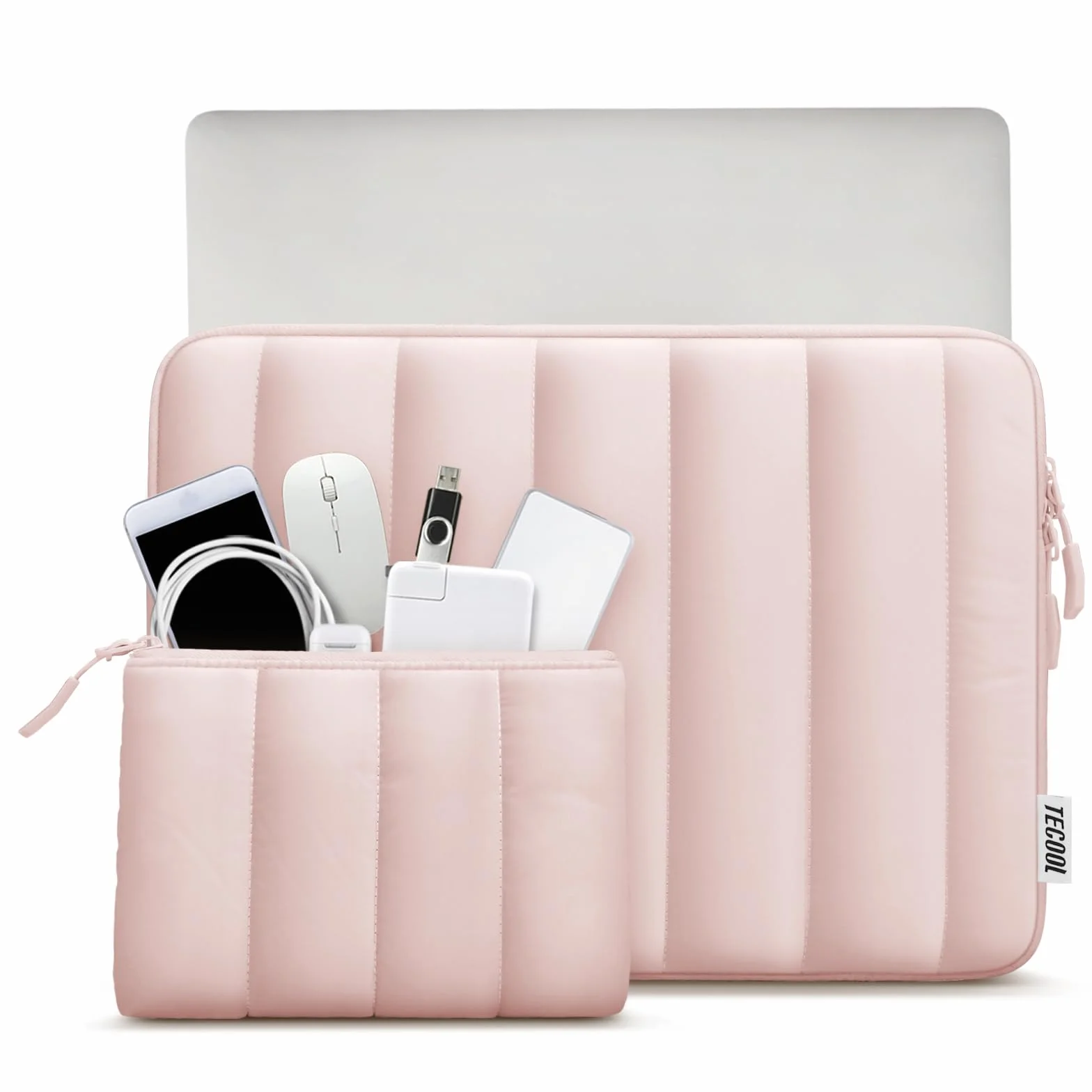 TECOOL Puffy Housse 13-13,3 Pouces pour MacBook Air 13 M5 M4 M3 M2 M1 2026-2018, MacBook Pro 13/14 M4 M3 M2 M1 2025-2016, Pochette Ordinateur PC Portable Rose