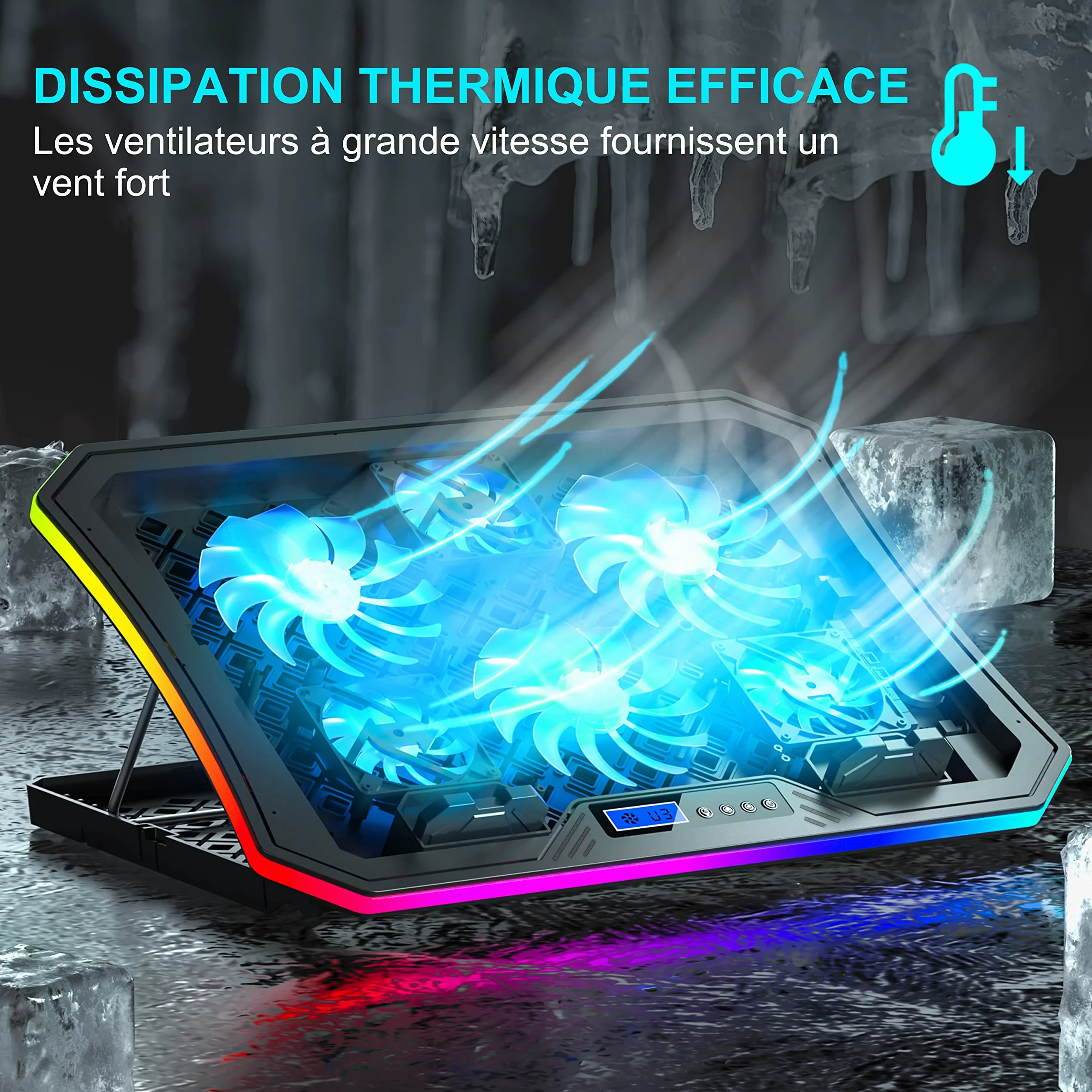 TopMate C12 Ventilateur PC Portable RGB 15,6-17,3" Support Refroidissement 6 Ventilateurs Réglable