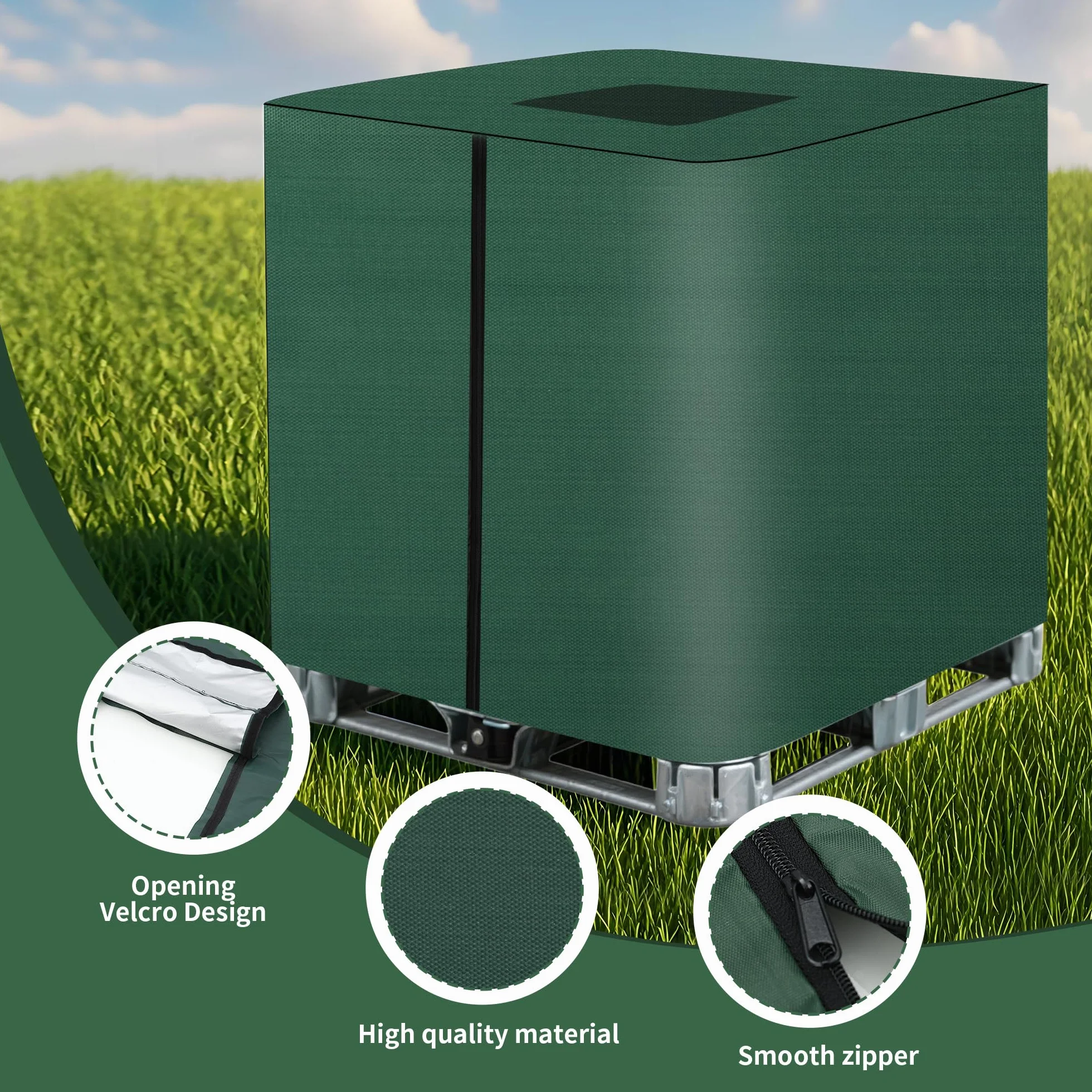Bâche pour Cuve IBC 1000L Housse Protection Anti-UV Anti-Poussière Fermeture Éclair Vert 116x100x120 cm