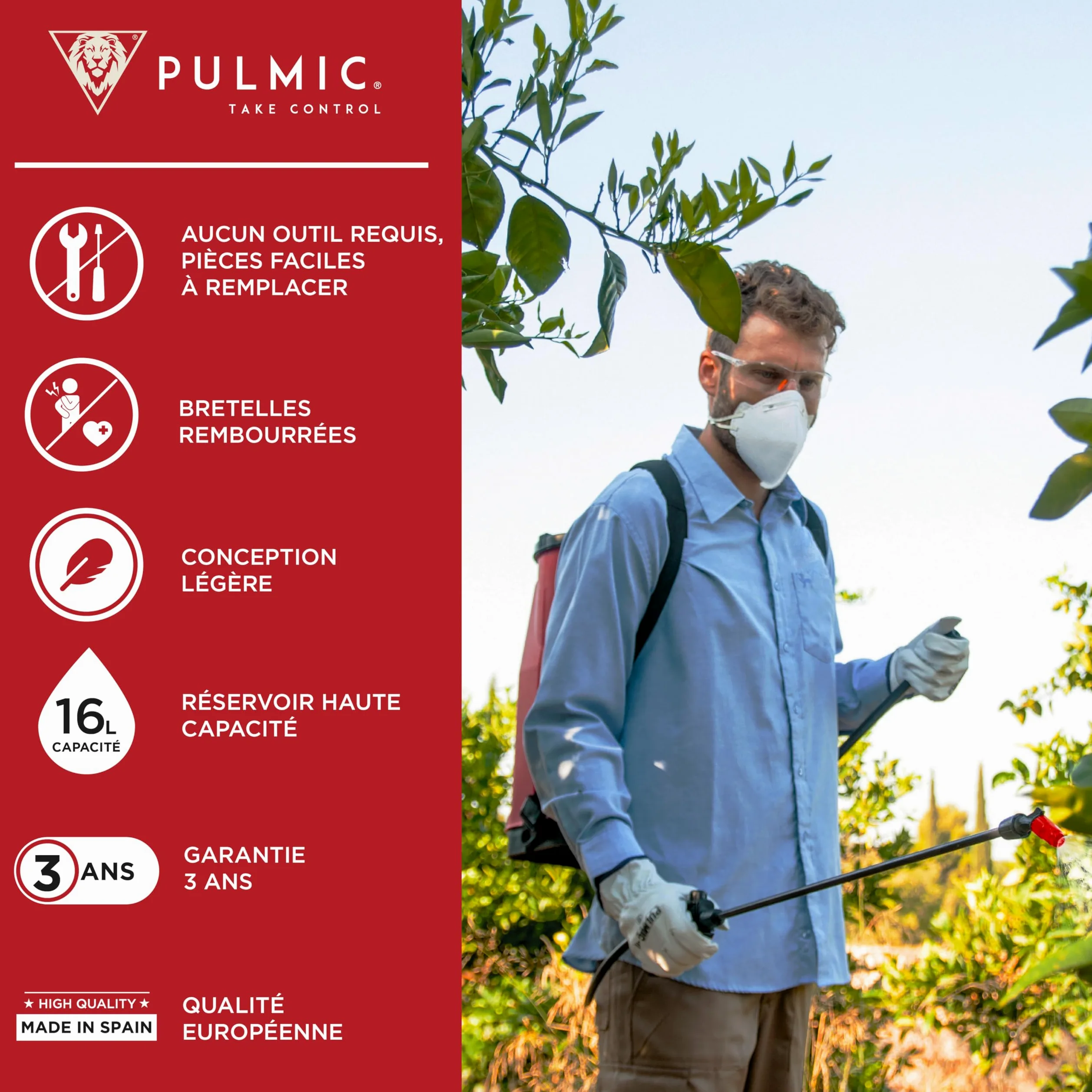 Pulmic Raptor 16 Advance Pulvérisateur à Dos pour pelouse et Jardin, pulvérisateur Manuel pour Mauvaises Herbes, Pompe Manuelle avec Faible Usure, pulvérisateur à Sac à Dos de 10l