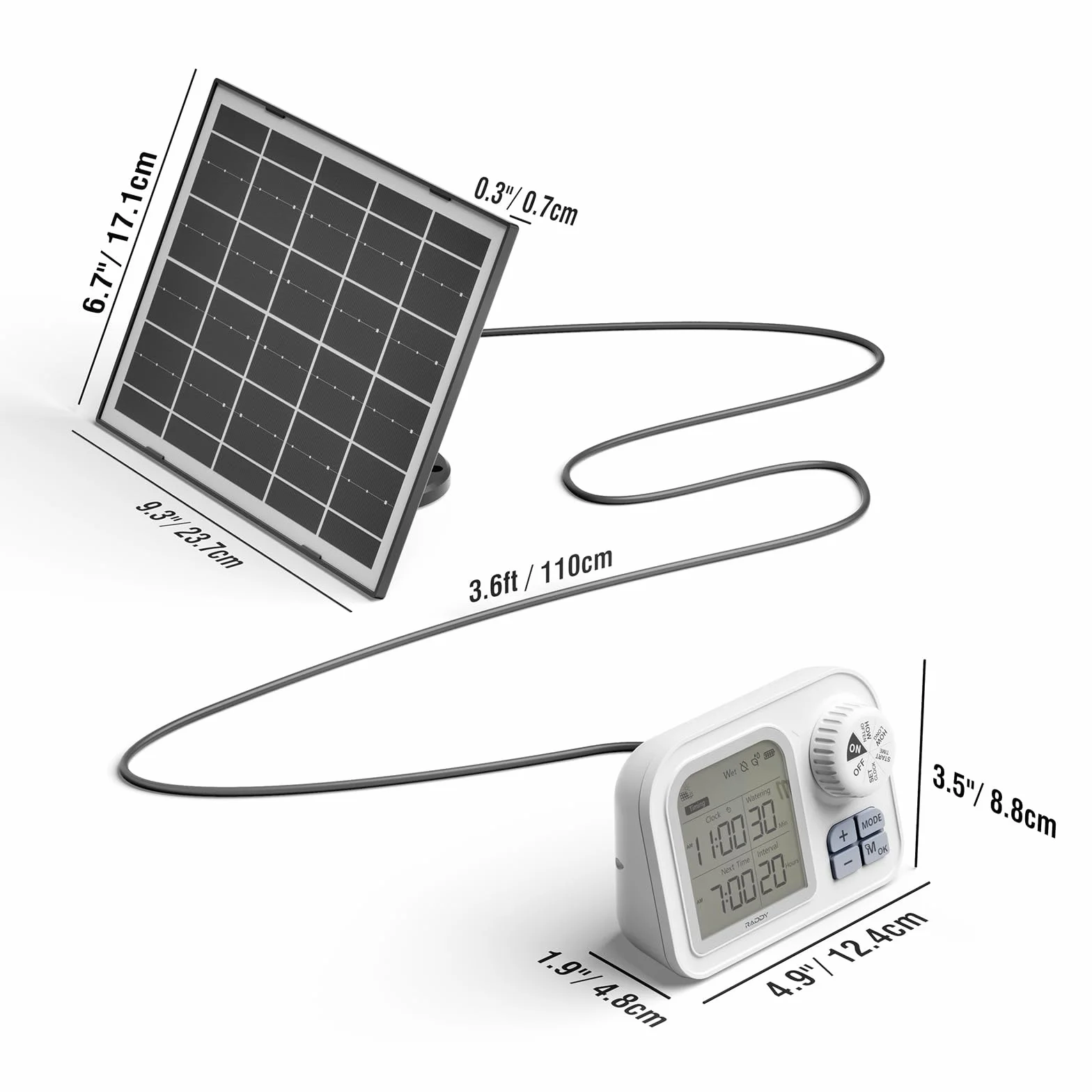 Raddy WS-7 Solaire Kit d'irrigation goutte-à-goutte, Système d'arrosage automatique pour 15 plantes en pot, auto-détection de l'humidité du sol, batterie 2600 mAh, IPX7 pour balcon intérieur/extérieur