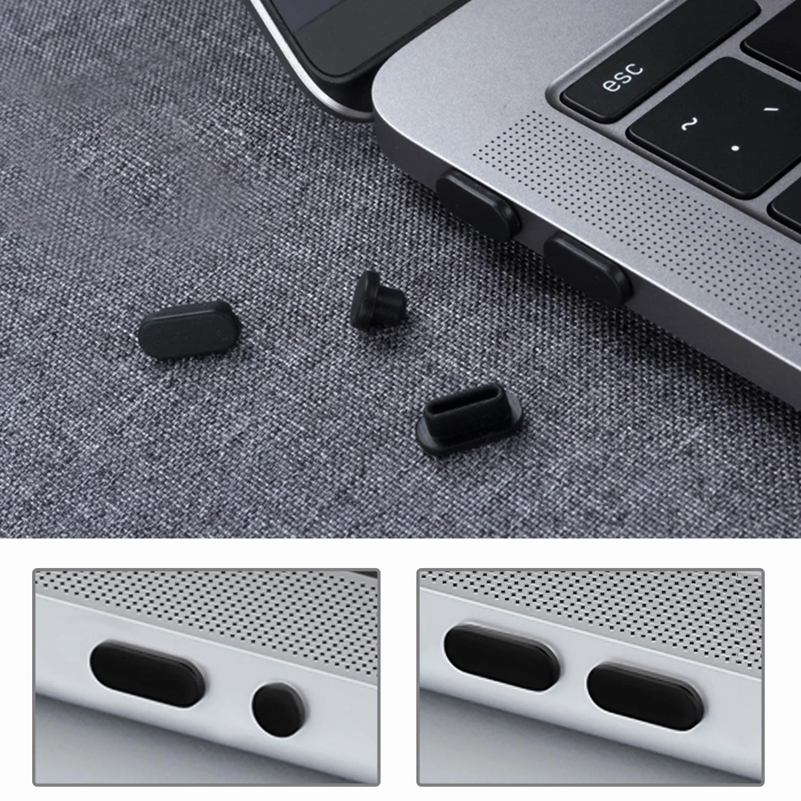 Lot de 5 bouchons anti-poussière compatibles MacBook Air 13" A2179, Pro 13" A2289, Pro 15" A1990, Pro 16" A2141