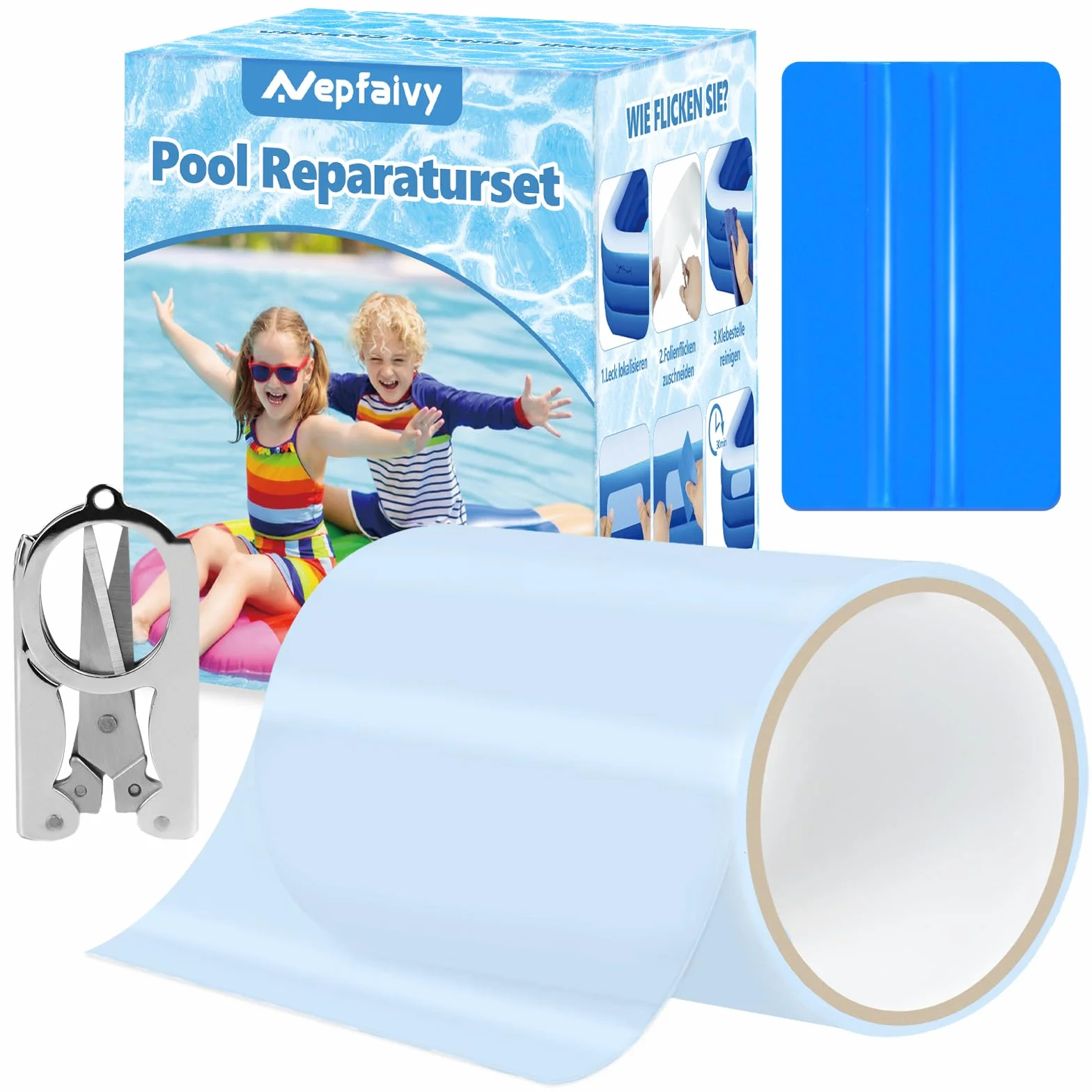 Nepfaivy Kit Réparation Piscine - Rustine PVC 10 x 150 cm, Ruban Adhésif pour Piscine Gonflable Spa