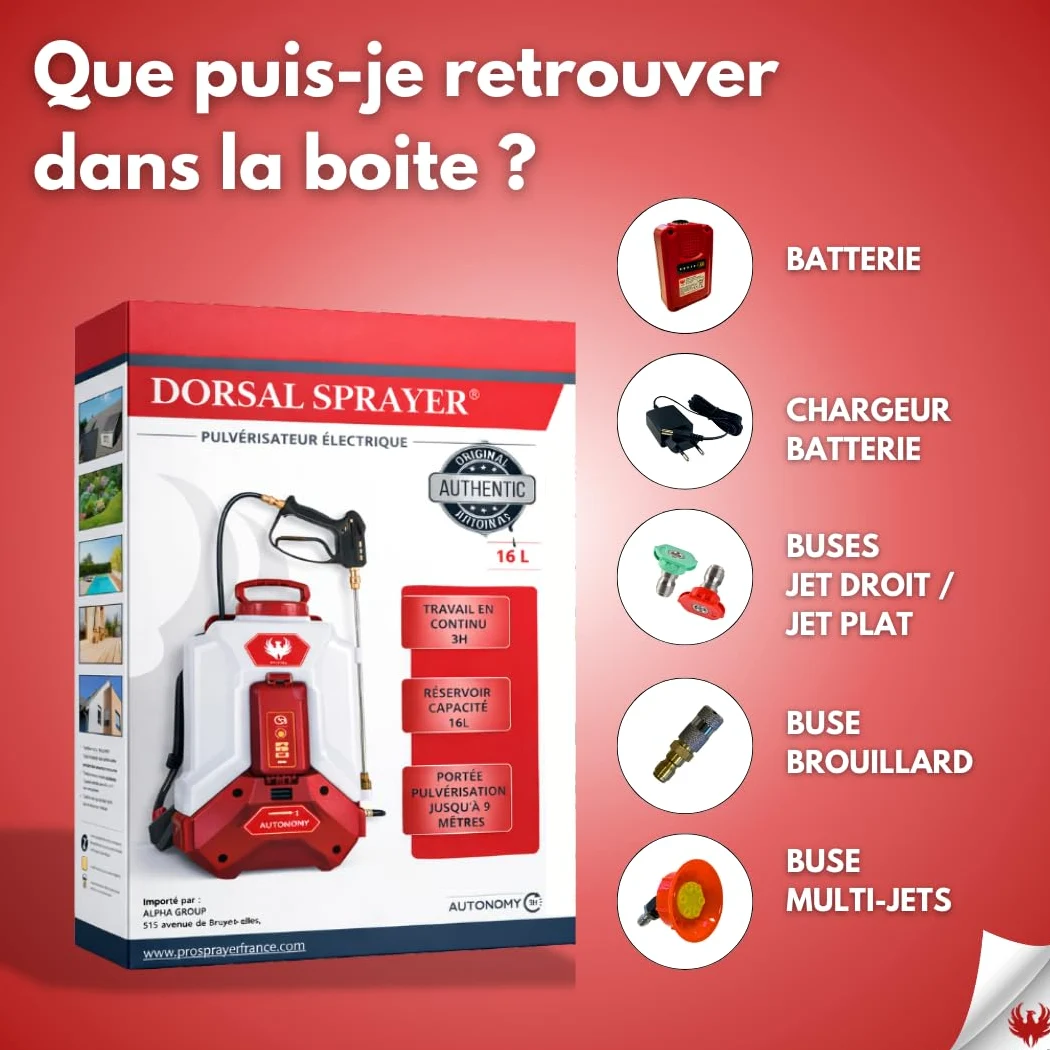 PHOENIX Dorsal Sprayer Evo | Pulverisateur Electrique 16L | Batterie Lithium 18V 4Ah | Autonomie 3h | Portée Jusqu’à 10m | Pulverisateur à Dos Professionnel avec Jeu de 4 Buses