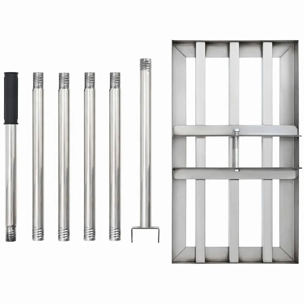 Râteau de jardin argenté 45 x 25 x 200 cm en acier inoxydable pour pelouse, jardin, terrain de golf, terre, sable