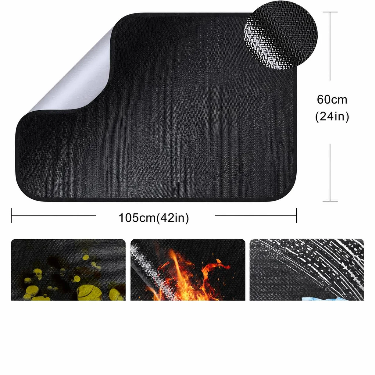 Tapis de Protection Thermique Pliable 60x105 cm Ignifuge Anti-étincelles pour Barbecues Poêles à Bois Sol