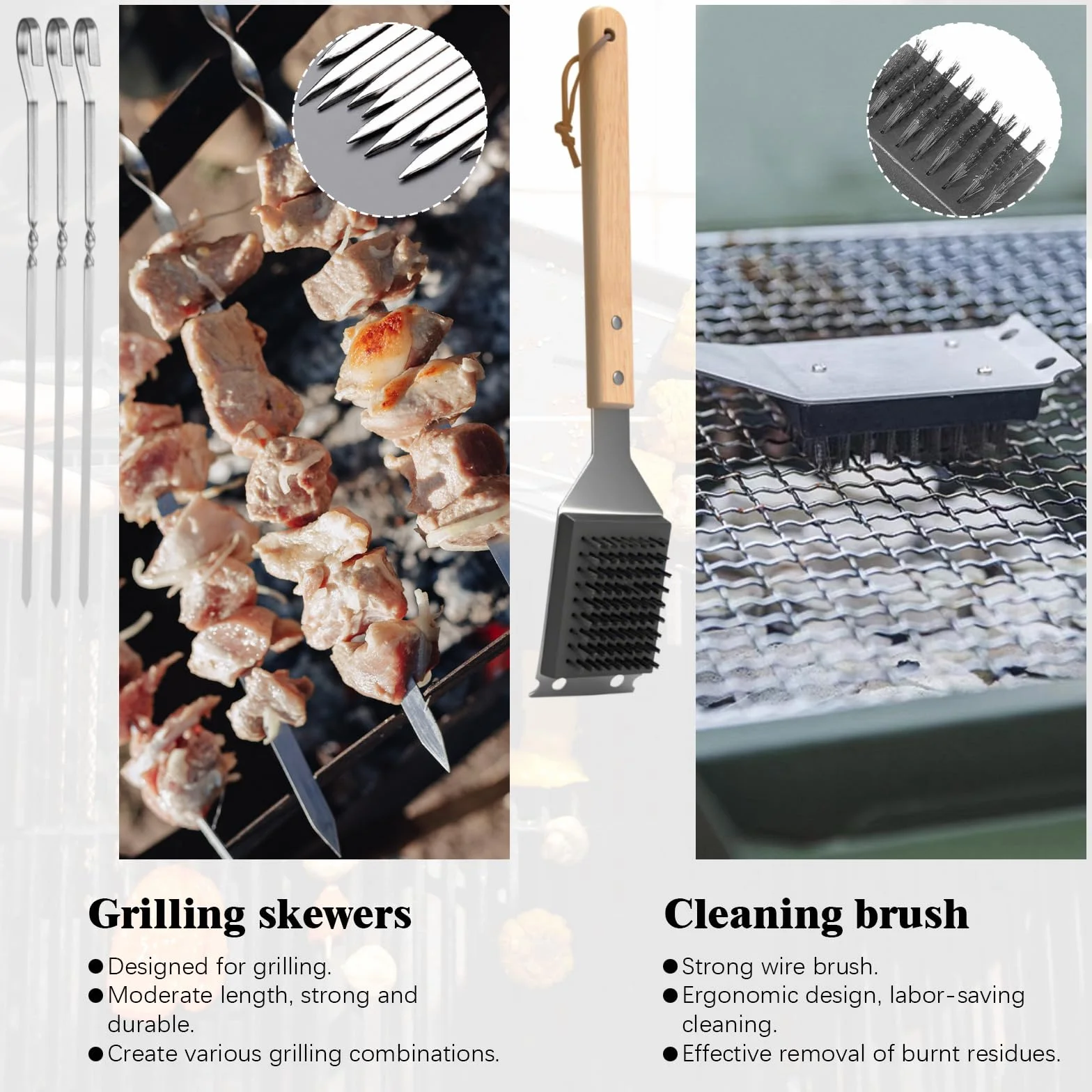 Ensemble Ustensiles Barbecue en Acier Inoxydable avec Sac, Spatule et Fourchette pour Extérieur