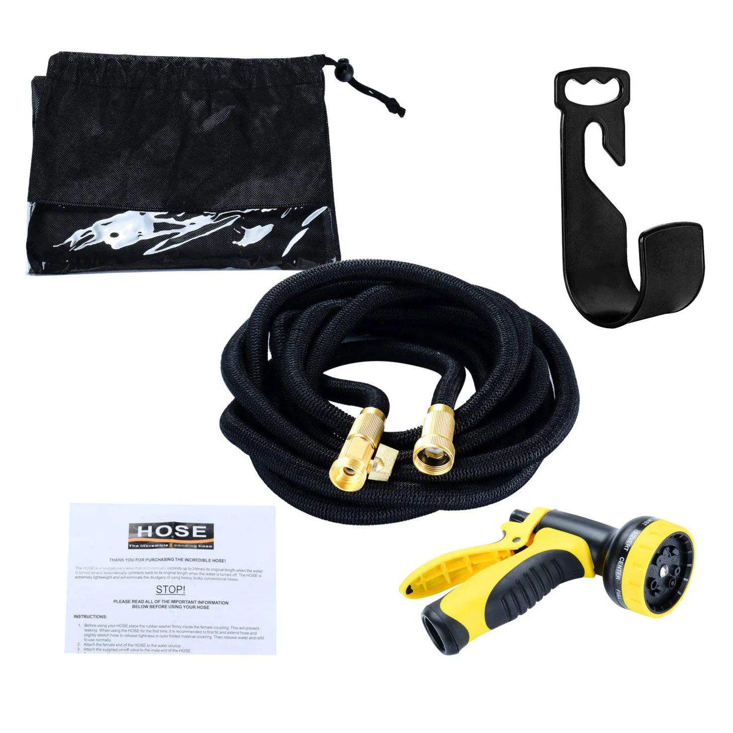 HmiL-U Tuyau d'arrosage 150ft 45m Tube Le Plus Fort avec Latex Double Magique de Jardin avec unpistolet de 9 Fonctions connecteur Solide en Laiton 【Longueur rétractée 50ft】(150ft)