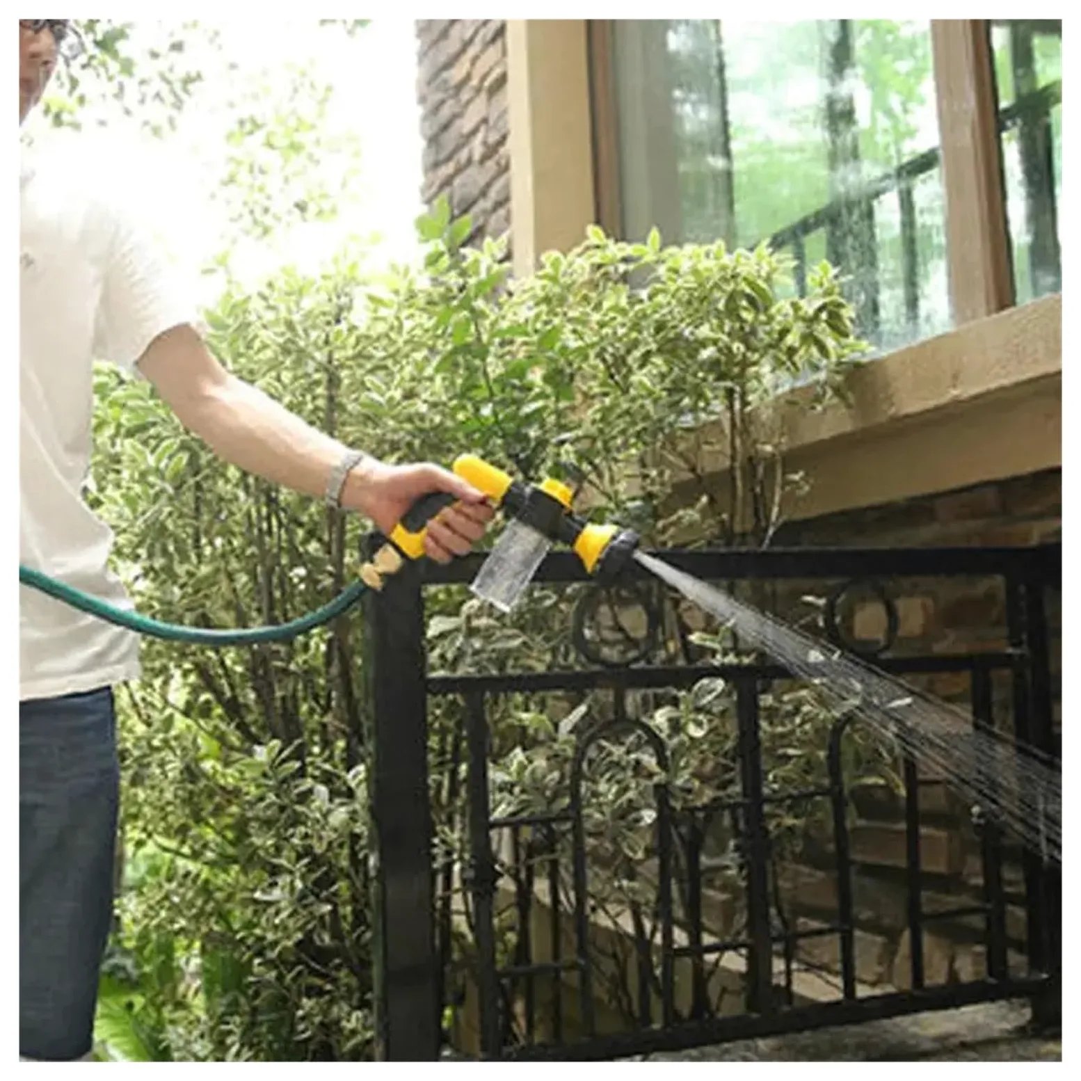 Pistolet d'arrosage avec embout multi-jets, Pulvérisateur d'eau de jardin multicolore, verrouillage à gâchette réglable rotatif 360 degrés(Yellow)